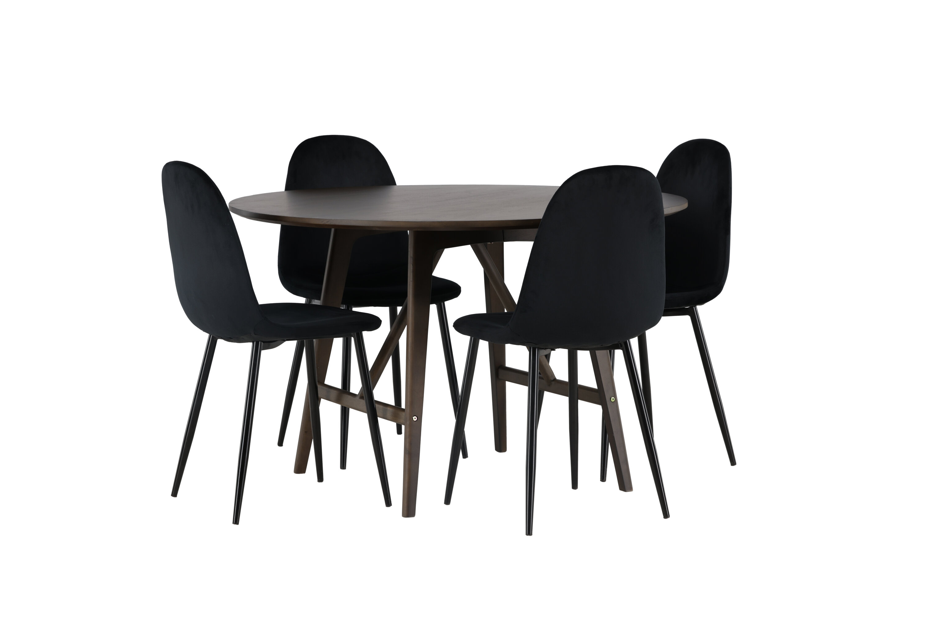 Kaseidon, Polar ensemble repas rond marron foncé, noir Table : ⌀100 Chaise : 53,3 x 88 x 44 cm sur fond clair
