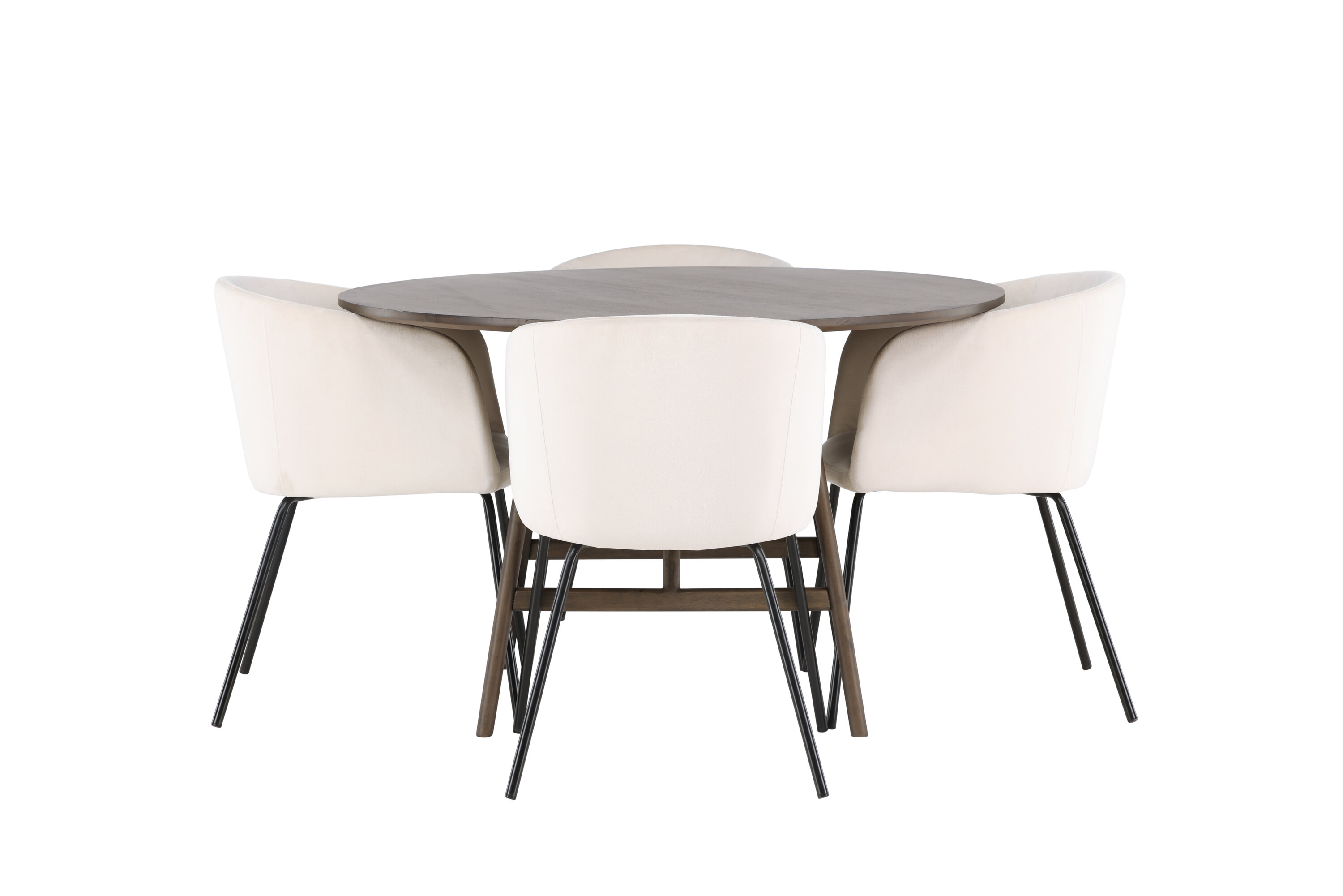 Kaseidon, Berit ensemble repas rond marron foncé, beige, noir Table : ⌀100 Chaise : 55 x 78 x 55 cm sur fond clair