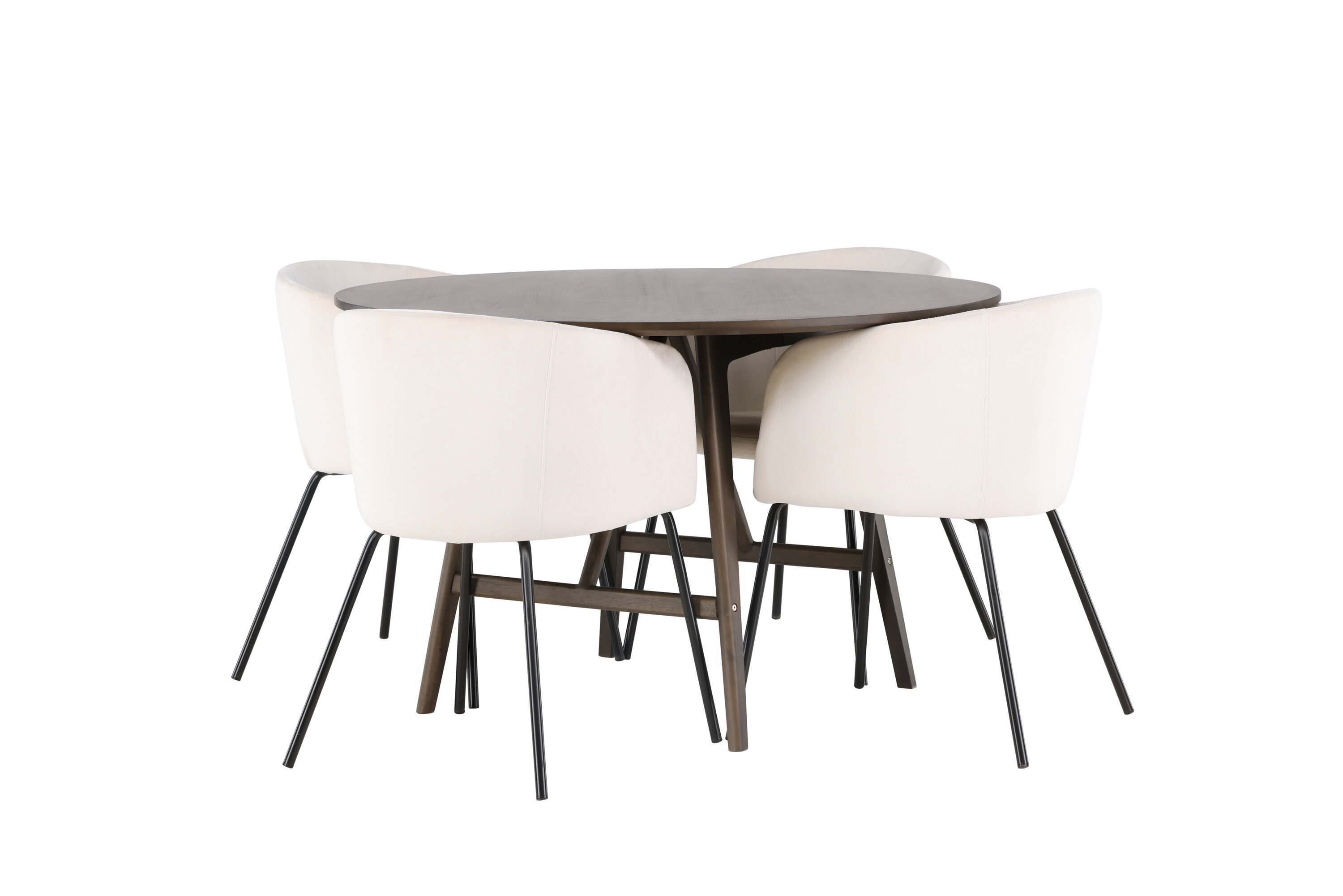 Kaseidon, Berit ensemble repas rond marron foncé, beige, noir Table : ⌀100 Chaise : 55 x 78 x 55 cm sur fond clair