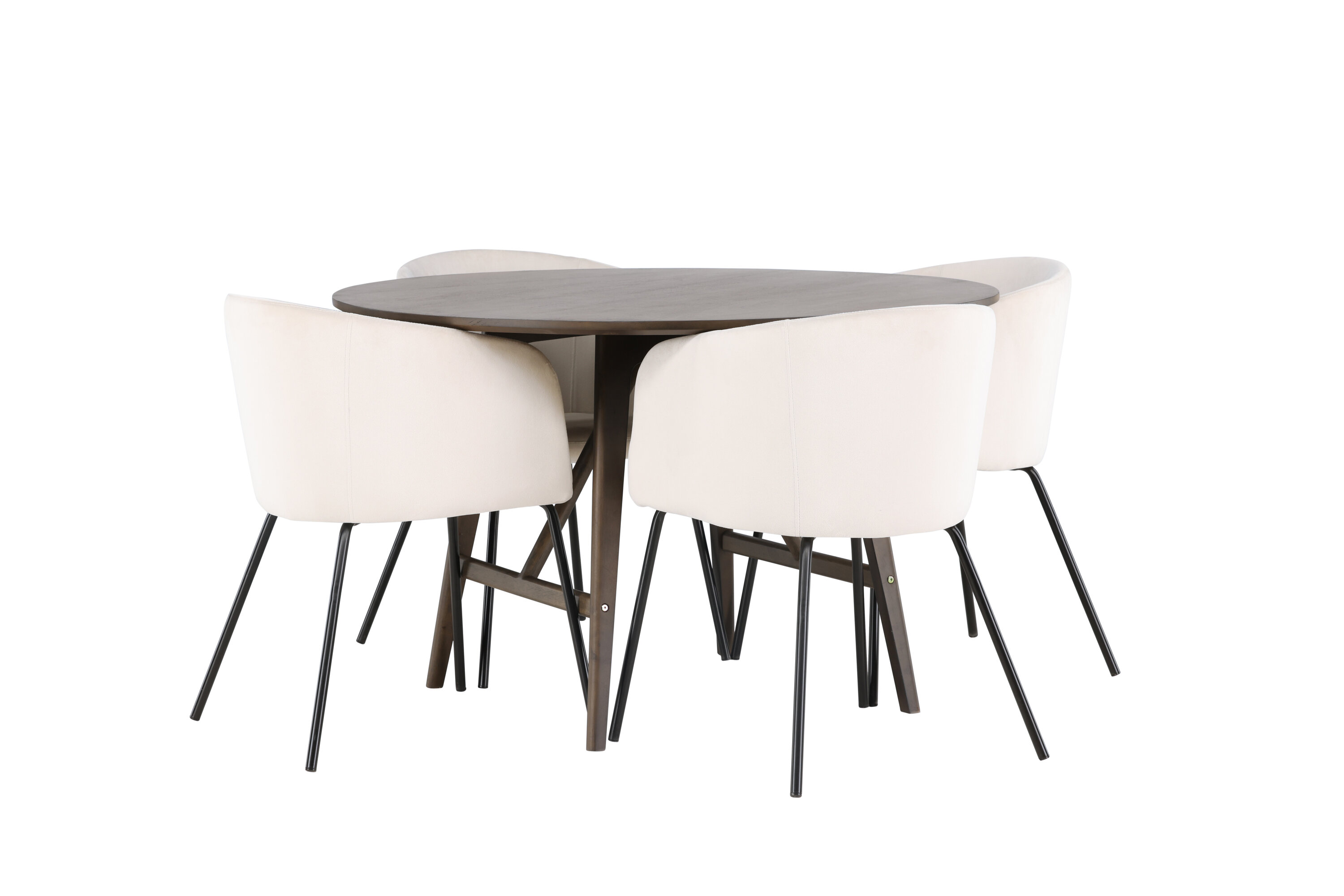 Kaseidon, Berit ensemble repas rond marron foncé, beige, noir Table : ⌀100 Chaise : 55 x 78 x 55 cm sur fond clair