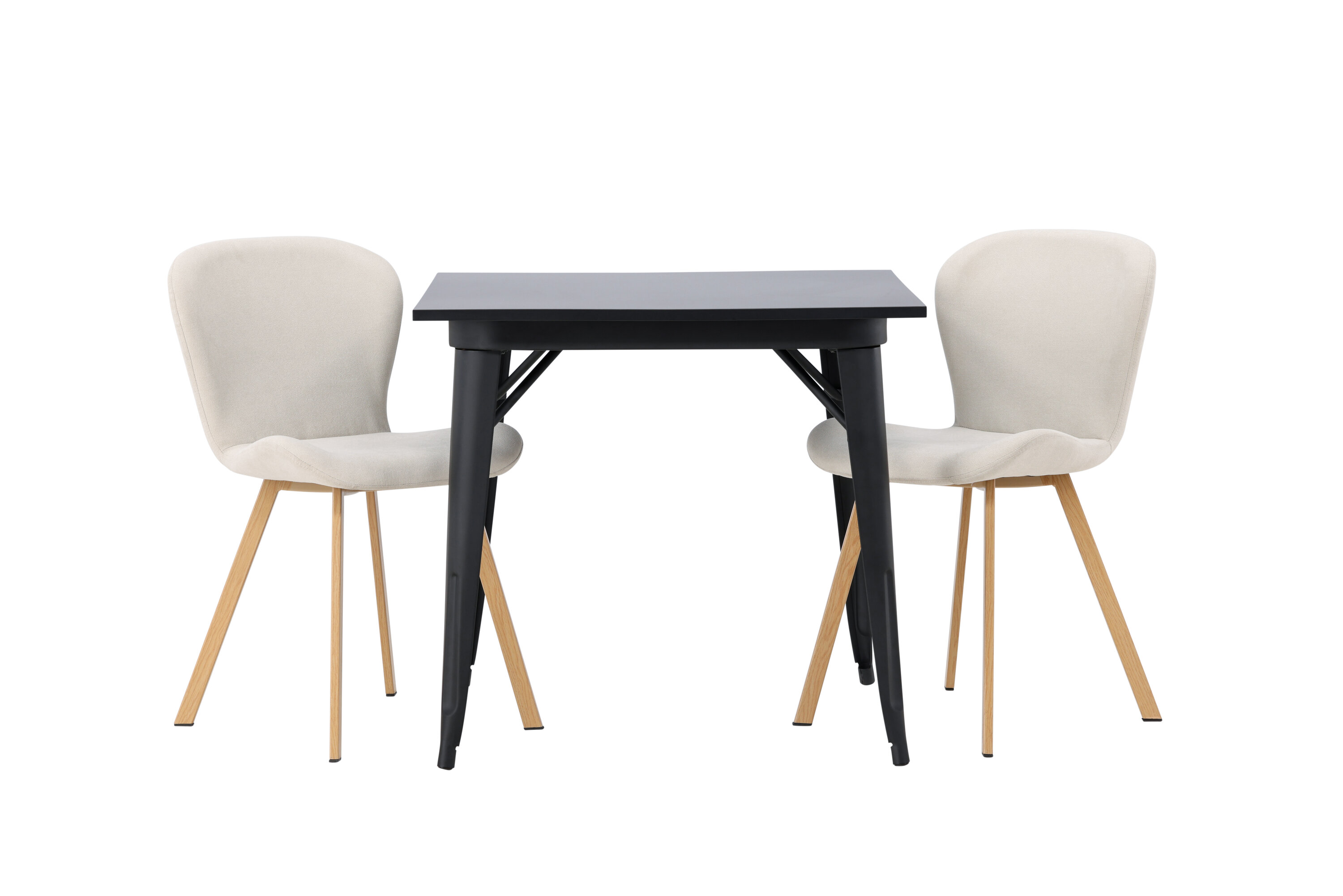 Tempe, Lilja ensemble repas rectangulaire noir, beige, naturel Table : 75 x 80 x 80 Chaise : 50 x 80 x 48 cm sur fond clair