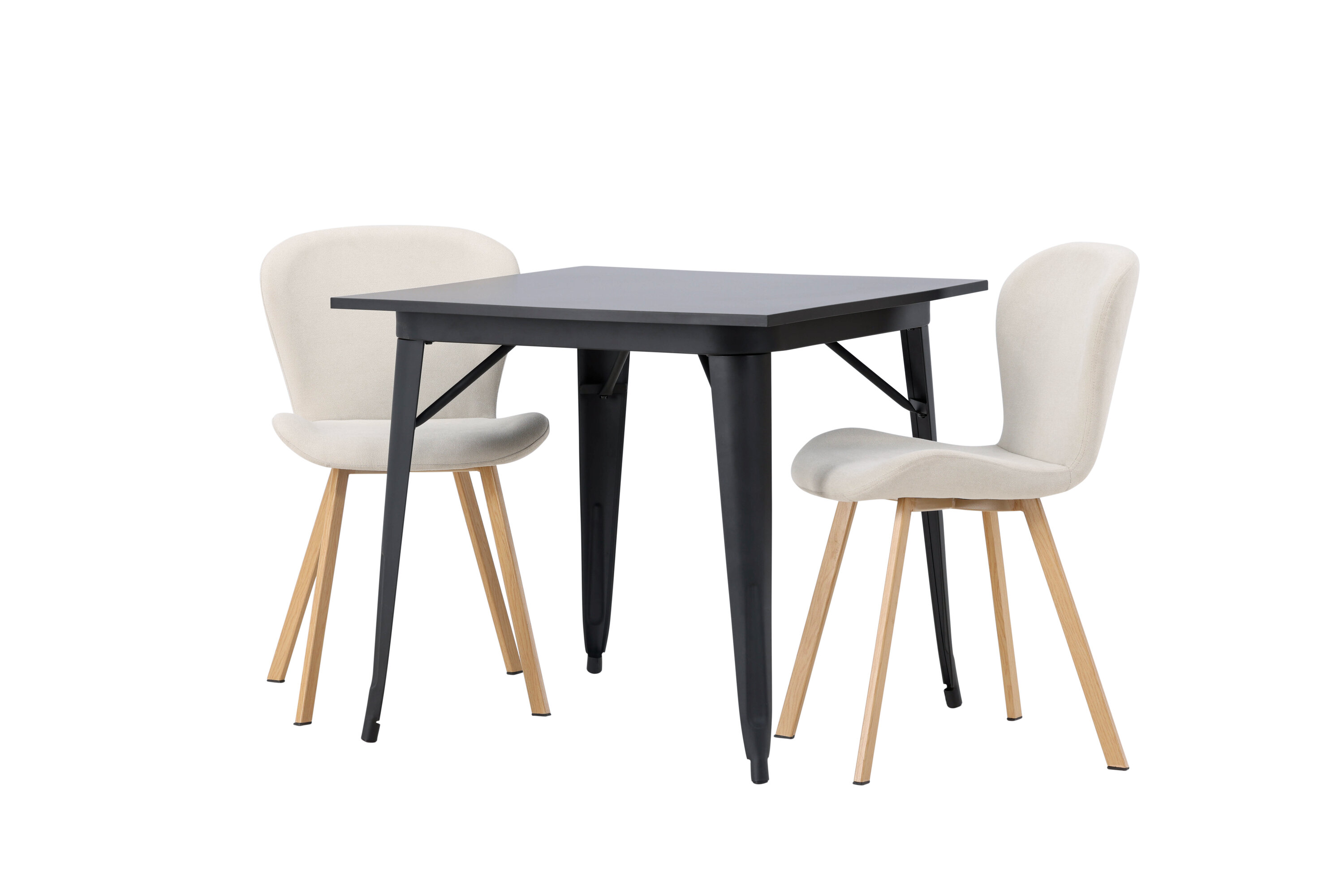 Tempe, Lilja ensemble repas rectangulaire noir, beige, naturel Table : 75 x 80 x 80 Chaise : 50 x 80 x 48 cm sur fond clair