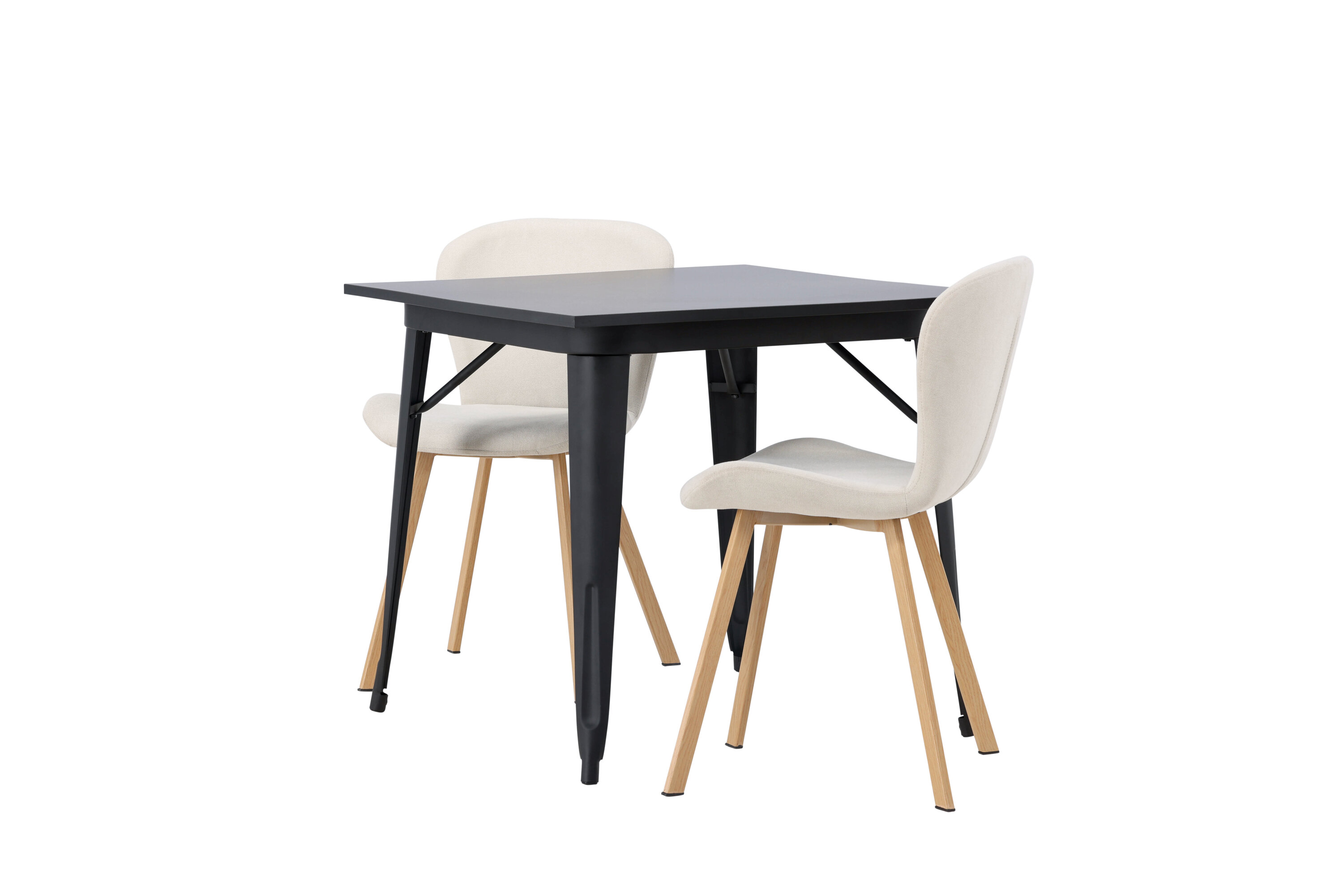 Tempe, Lilja ensemble repas rectangulaire noir, beige, naturel Table : 75 x 80 x 80 Chaise : 50 x 80 x 48 cm sur fond clair