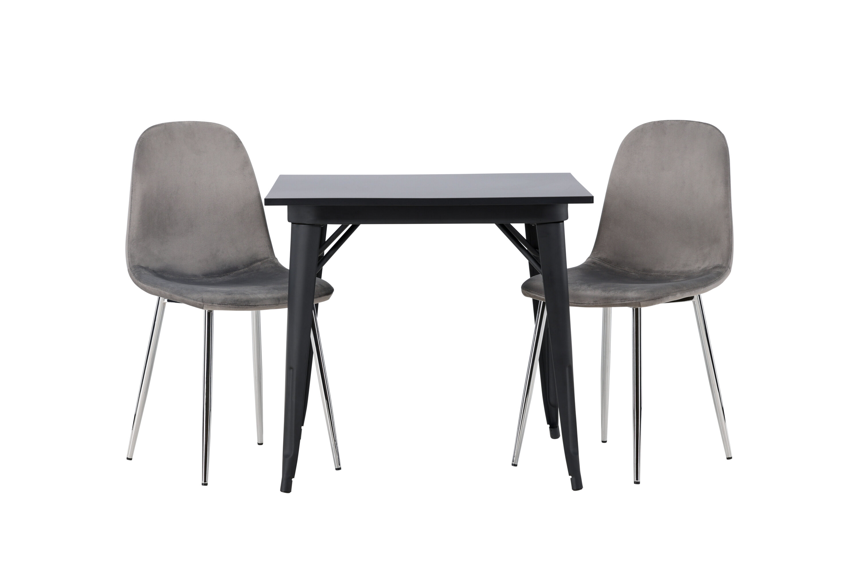Tempe, Eva ensemble repas rectangulaire noir, argenté, gris clair Table : 75 x 80 x 80 Chaise : 42 x 89 x 44,5 cm sur fond clair