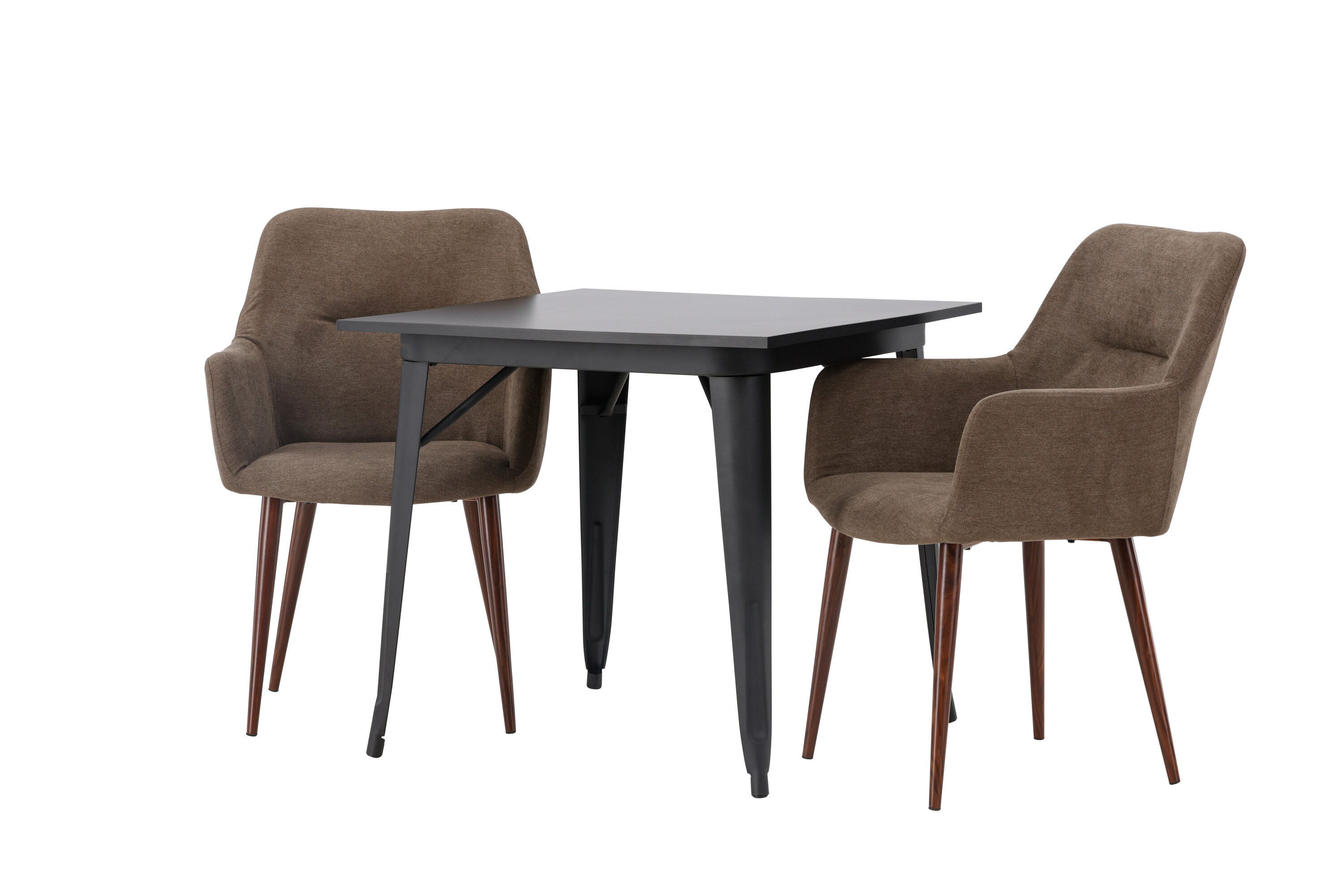 Tempe, Tomorrow ensemble repas rectangulaire noir, marron Table : 75 x 80 x 80 Chaise : 62 x 90 x 60 cm sur fond clair