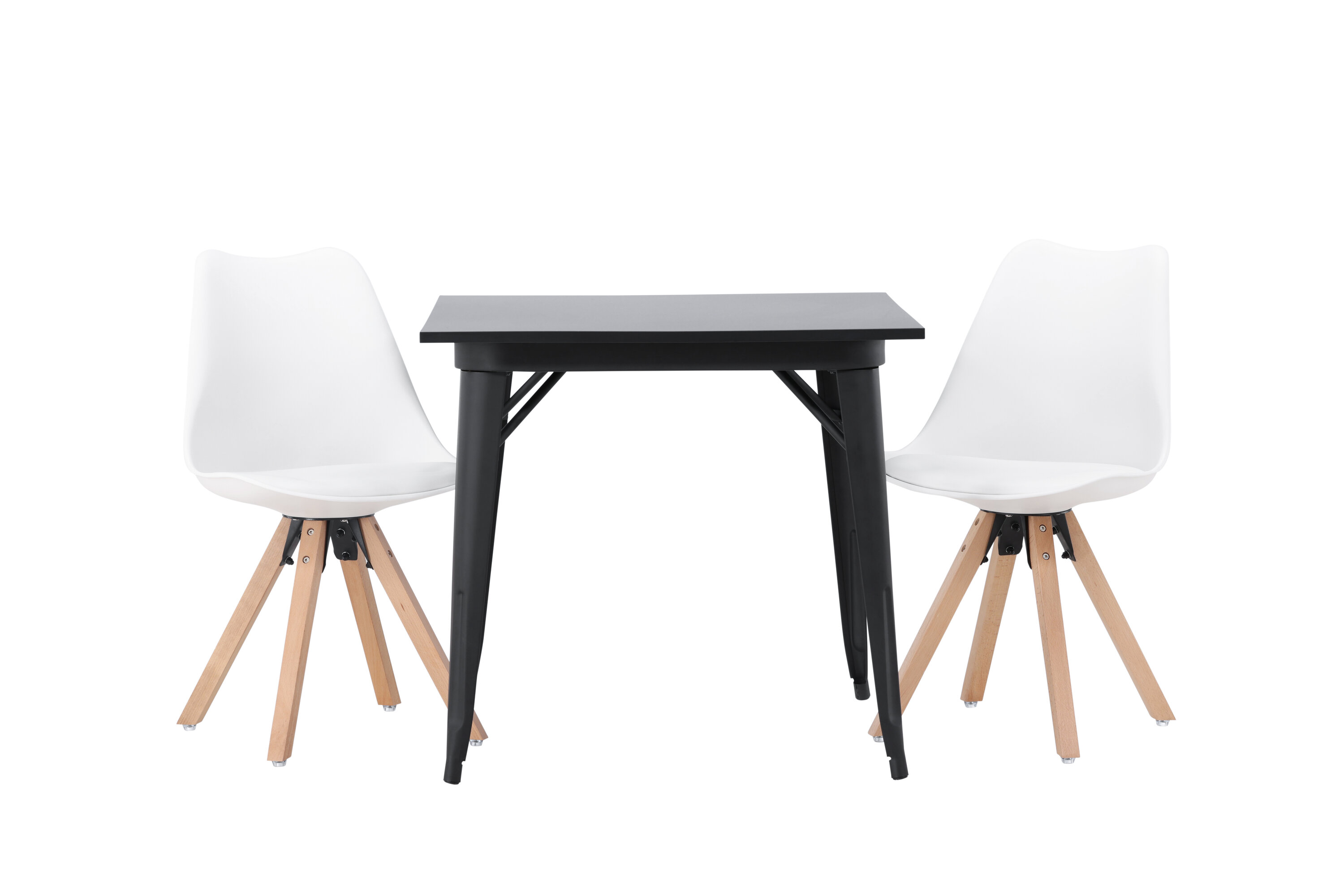 Tempe, Zeno ensemble repas rectangulaire noir, naturel, blanc Table : 75 x 80 x 80 Chaise : 56 x 84 x 48 cm sur fond clair