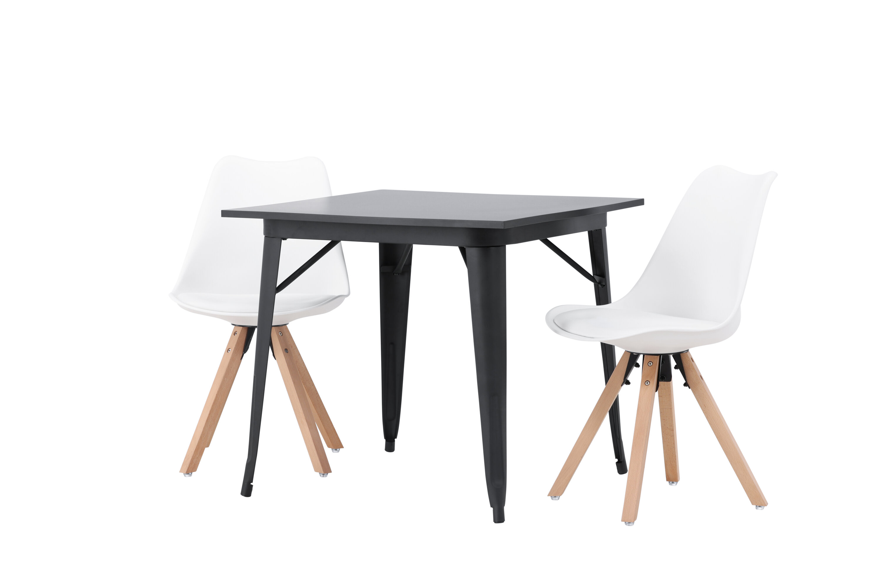 Tempe, Zeno ensemble repas rectangulaire noir, naturel, blanc Table : 75 x 80 x 80 Chaise : 56 x 84 x 48 cm sur fond clair