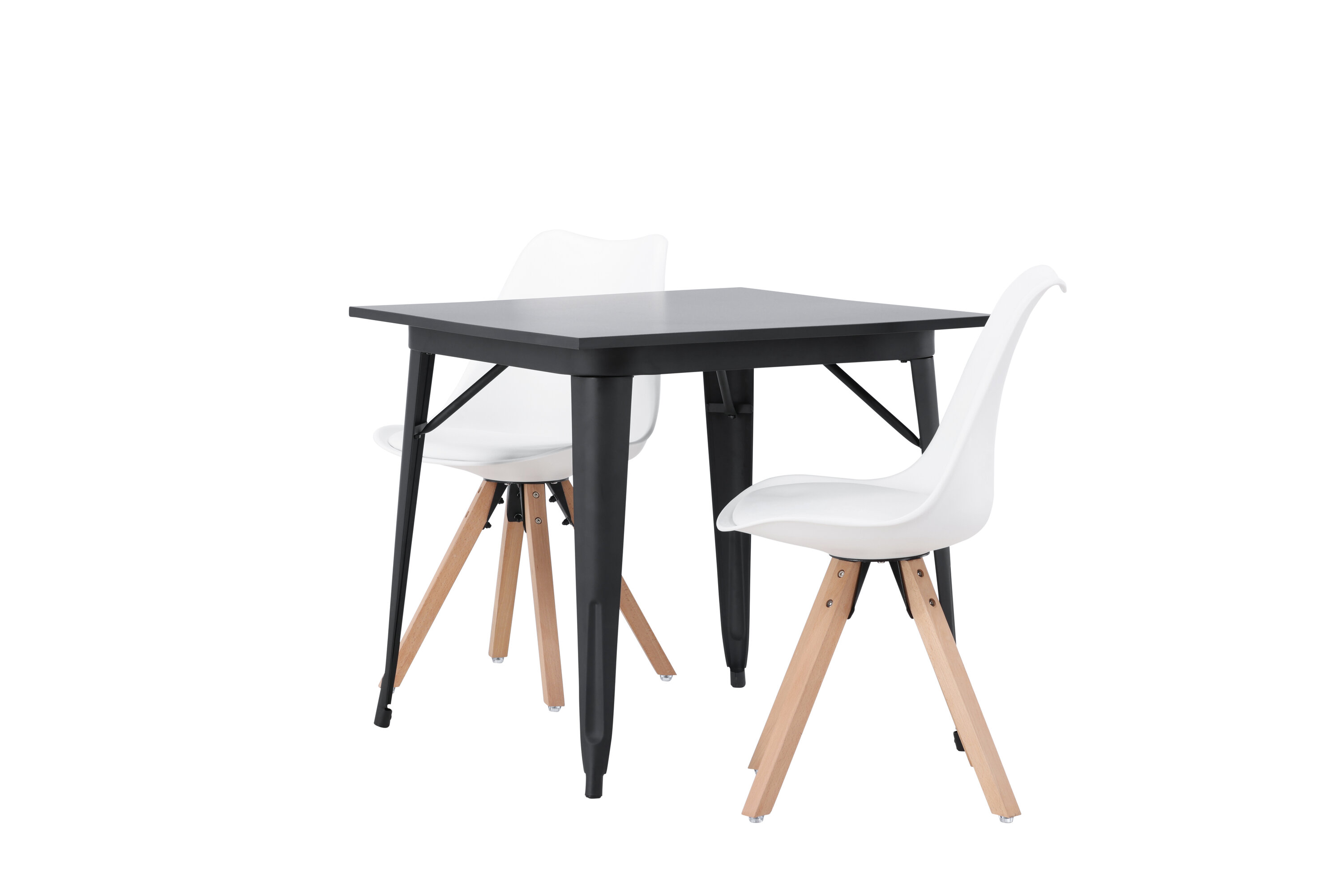 Tempe, Zeno ensemble repas rectangulaire noir, naturel, blanc Table : 75 x 80 x 80 Chaise : 56 x 84 x 48 cm sur fond clair