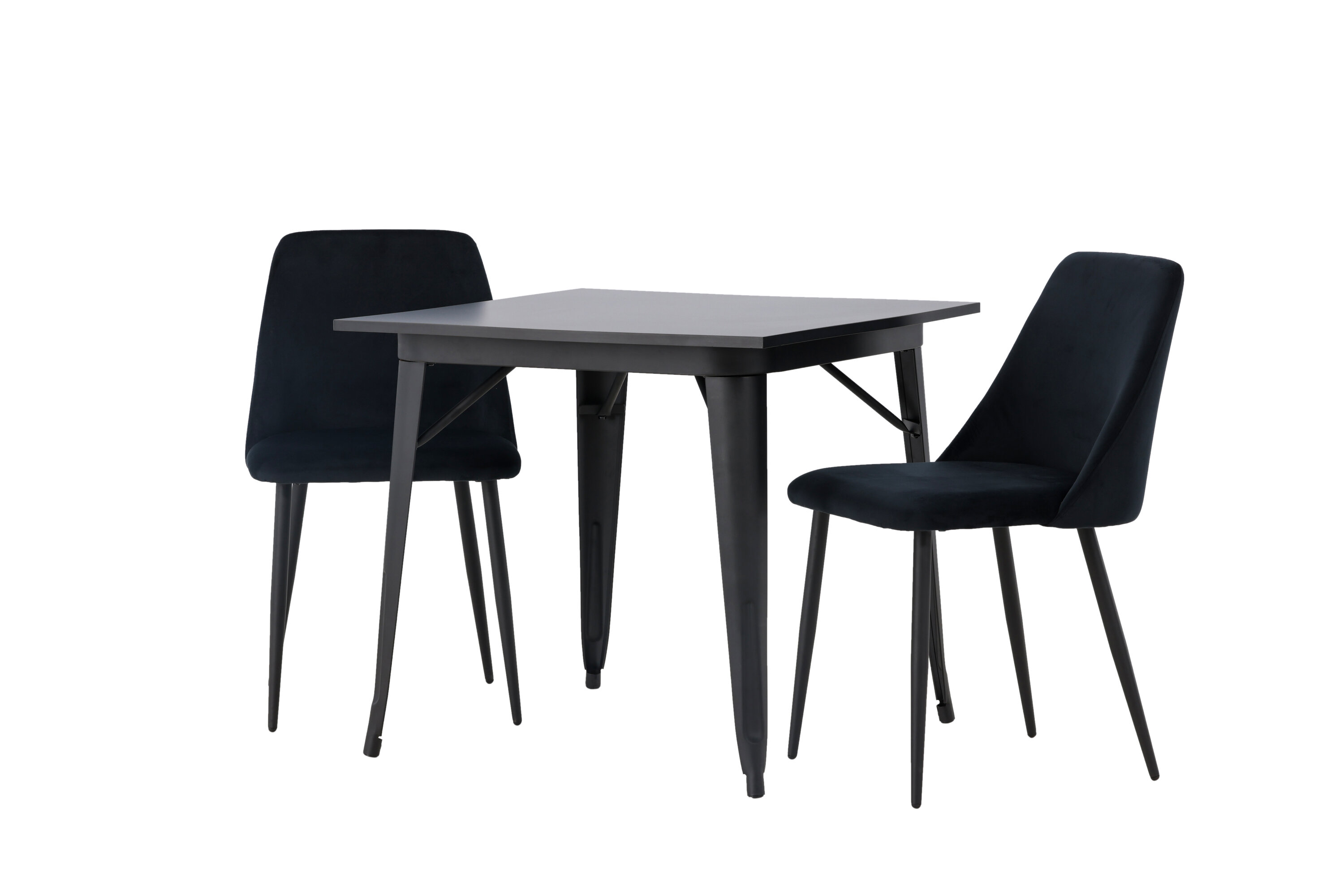 Tempe, Night ensemble repas rectangulaire noir Table : 75 x 80 x 80 Chaise : 56 x 87 x 49 cm sur fond clair