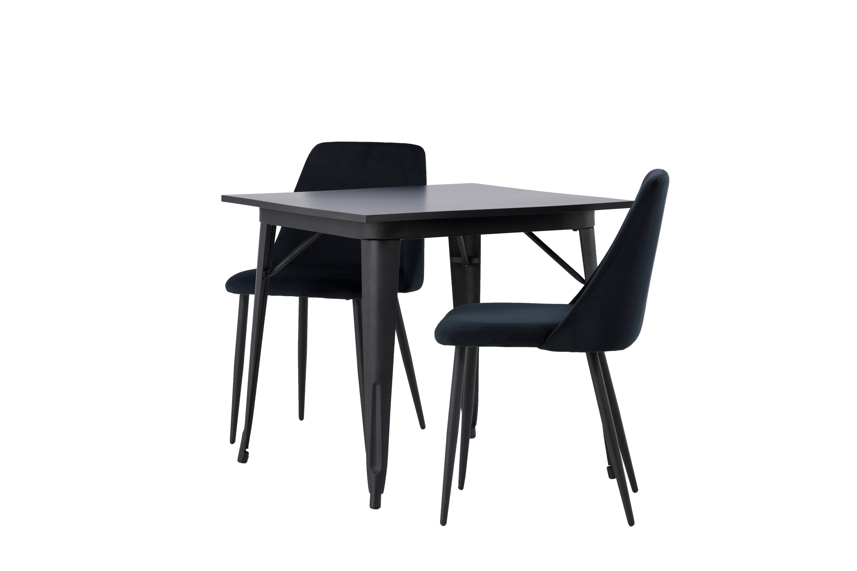 Tempe, Night ensemble repas rectangulaire noir Table : 75 x 80 x 80 Chaise : 56 x 87 x 49 cm sur fond clair