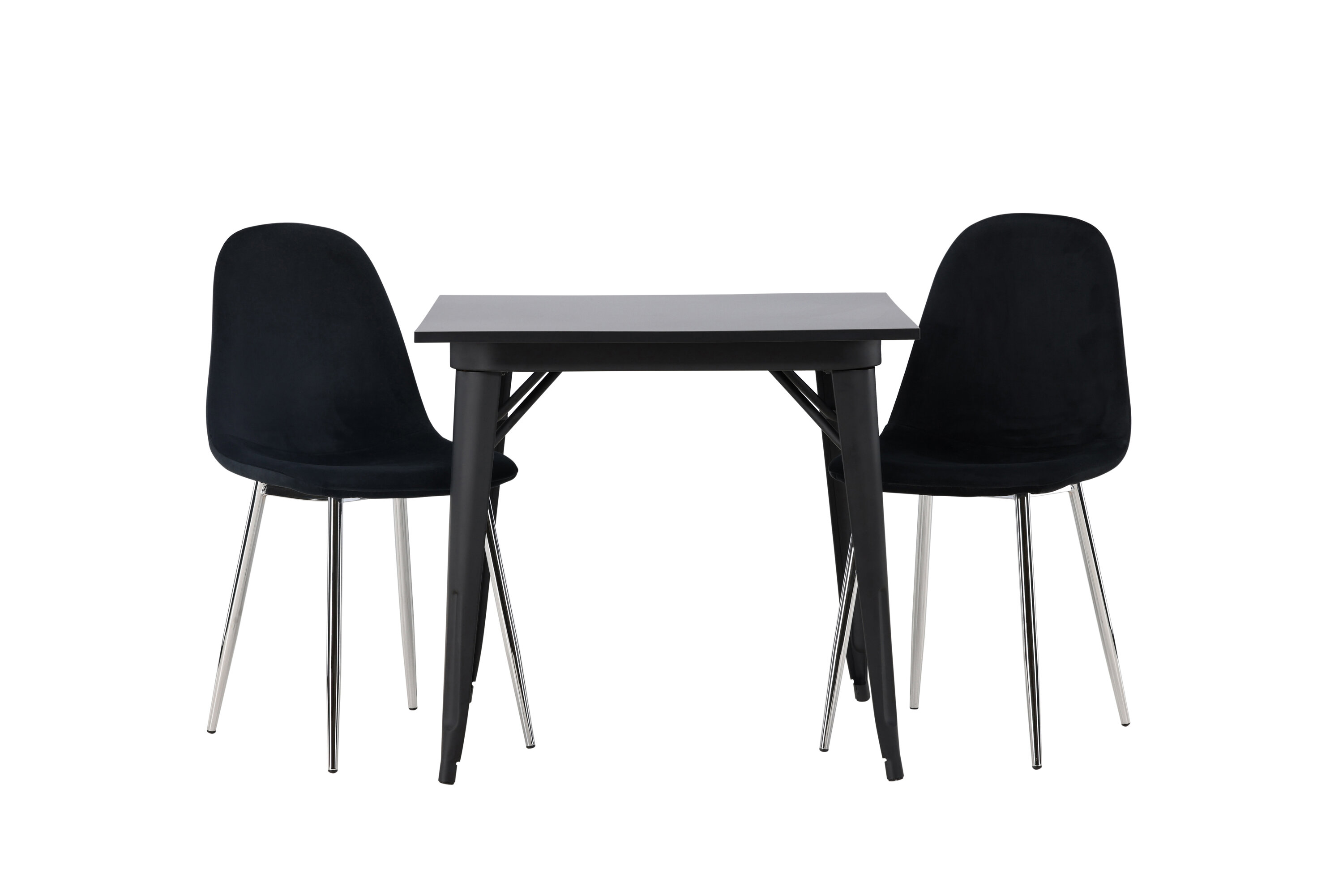 Tempe, Polar ensemble repas rectangulaire noir, argenté Table : 75 x 80 x 80 Chaise : 52 x 90 x 45 cm sur fond clair
