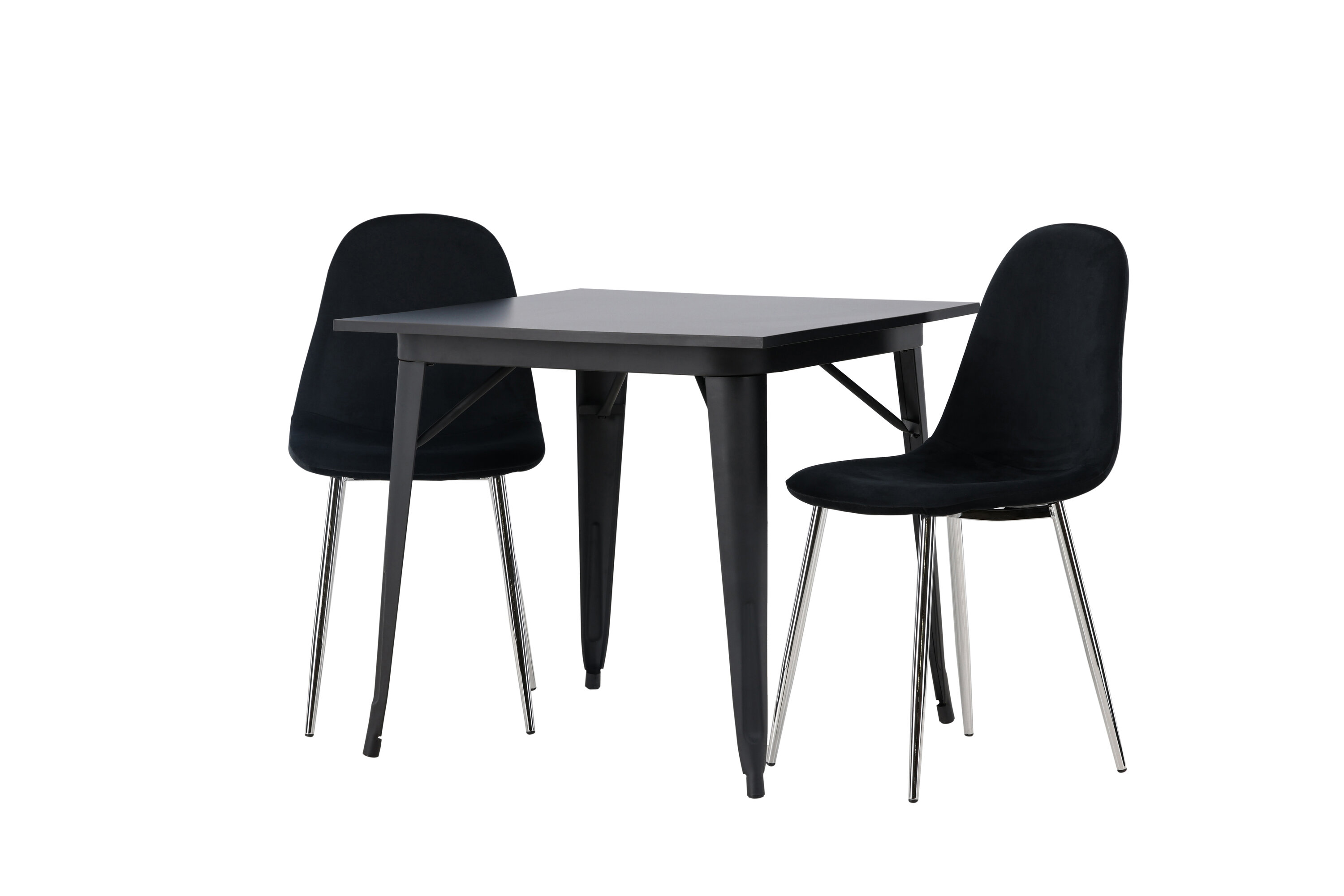 Tempe, Polar ensemble repas rectangulaire noir, argenté Table : 75 x 80 x 80 Chaise : 52 x 90 x 45 cm sur fond clair