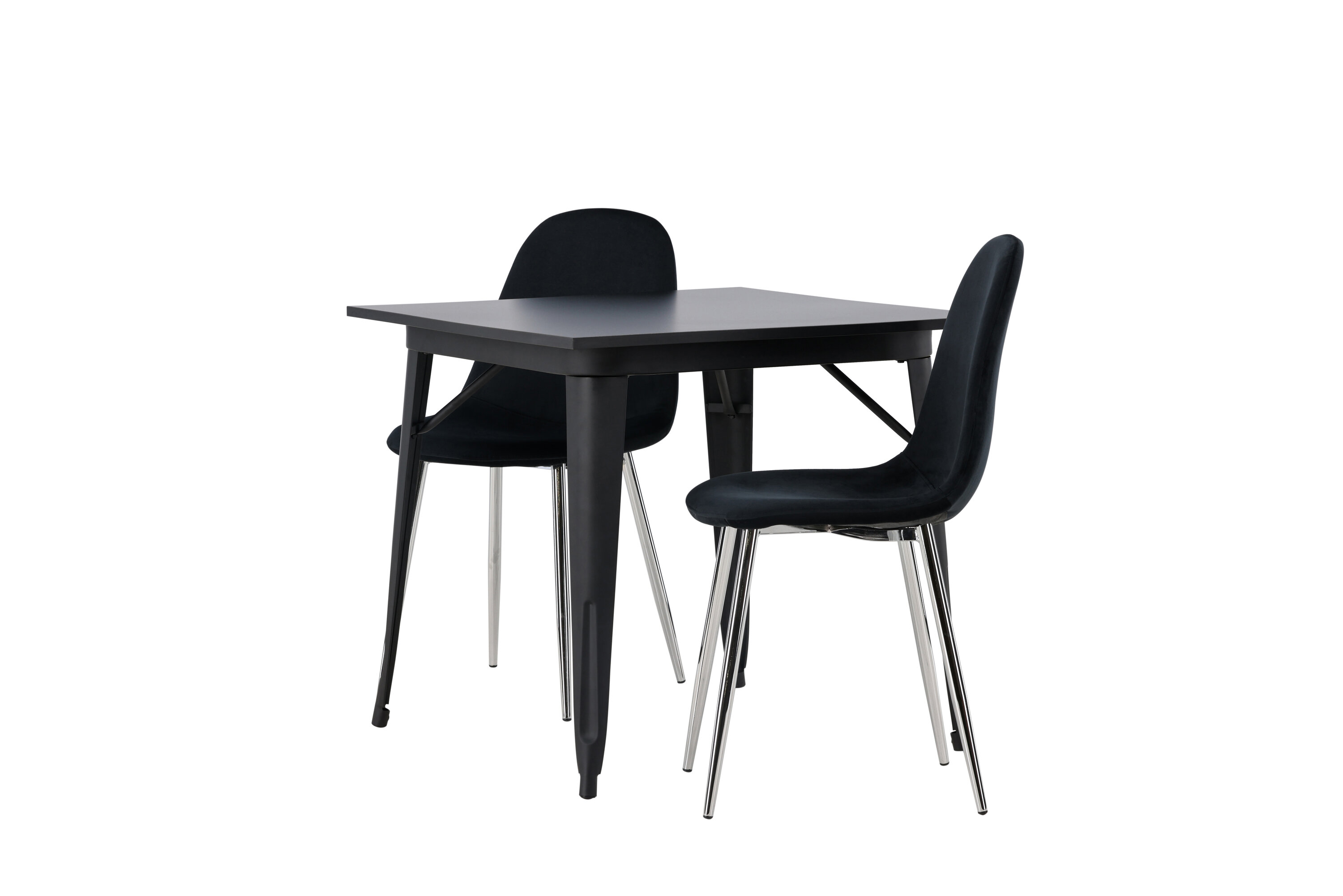 Tempe, Polar ensemble repas rectangulaire noir, argenté Table : 75 x 80 x 80 Chaise : 52 x 90 x 45 cm sur fond clair