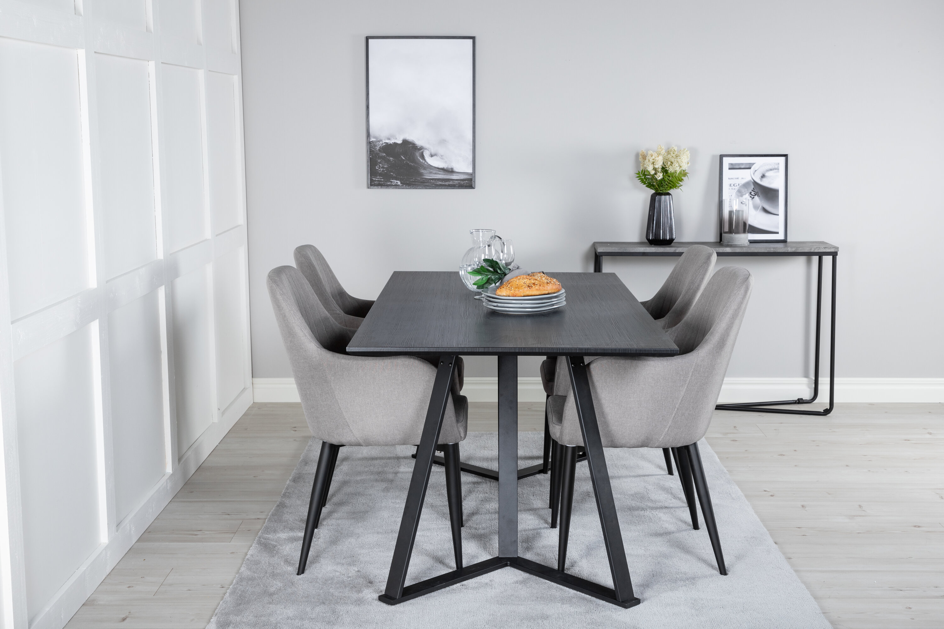Détail du ensemble repas rectangulaire Marina, Comfort noir, gris