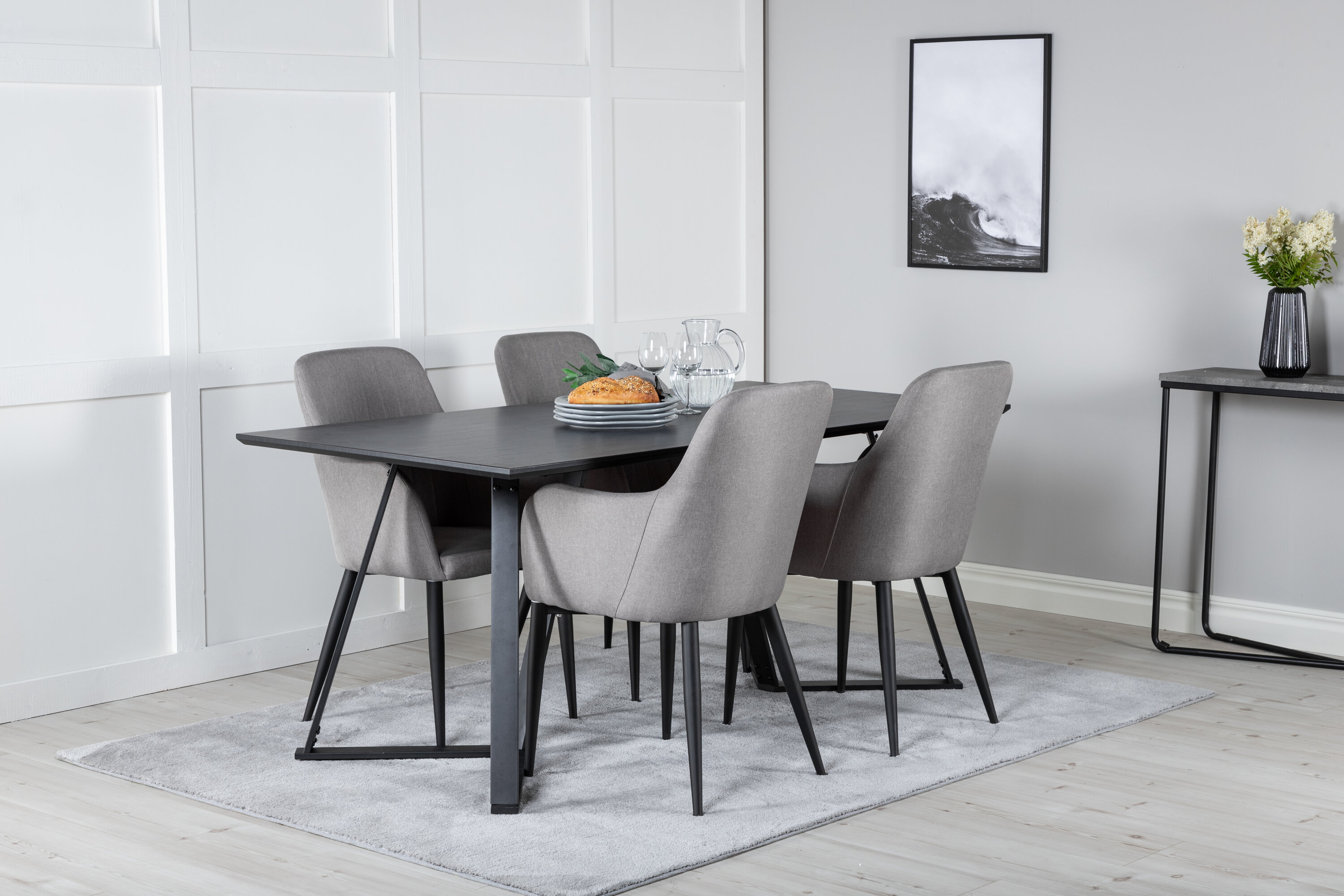 Détail du ensemble repas rectangulaire Marina, Comfort noir, gris