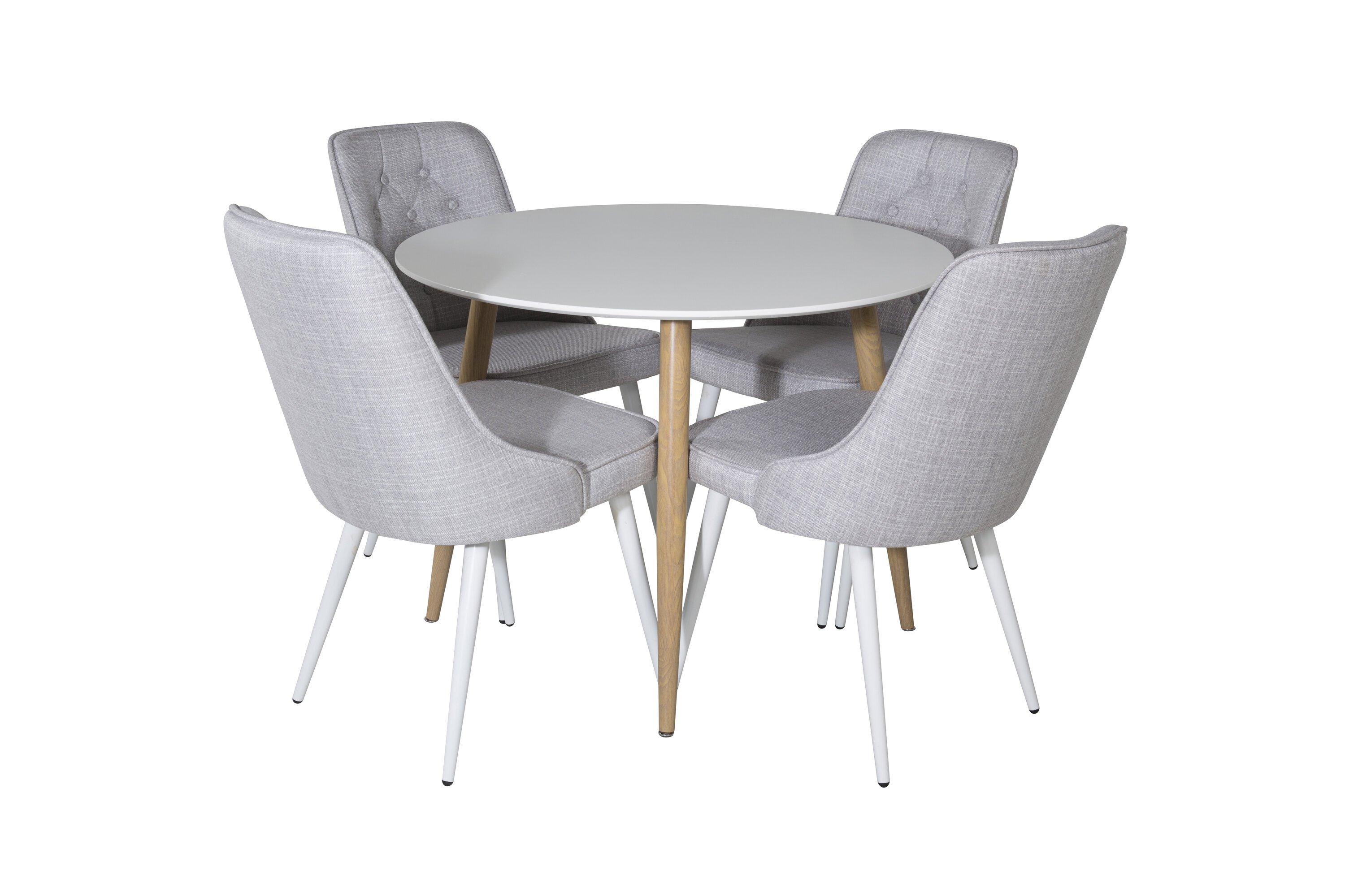 Détail du ensemble repas rond Plaza, Velvet Deluxe blanc, naturel, gris clair