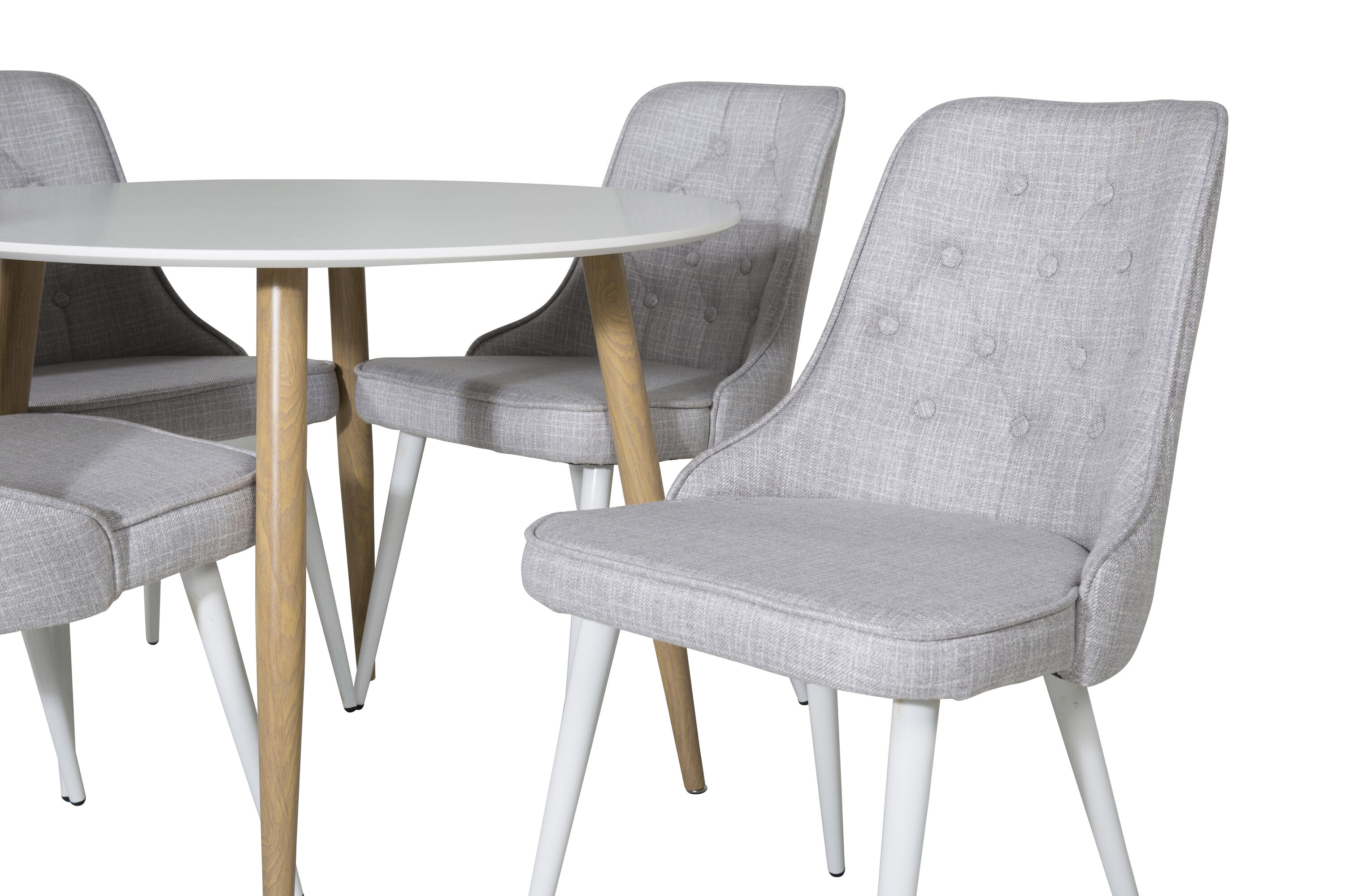 Détail du ensemble repas rond Plaza, Velvet Deluxe blanc, naturel, gris clair
