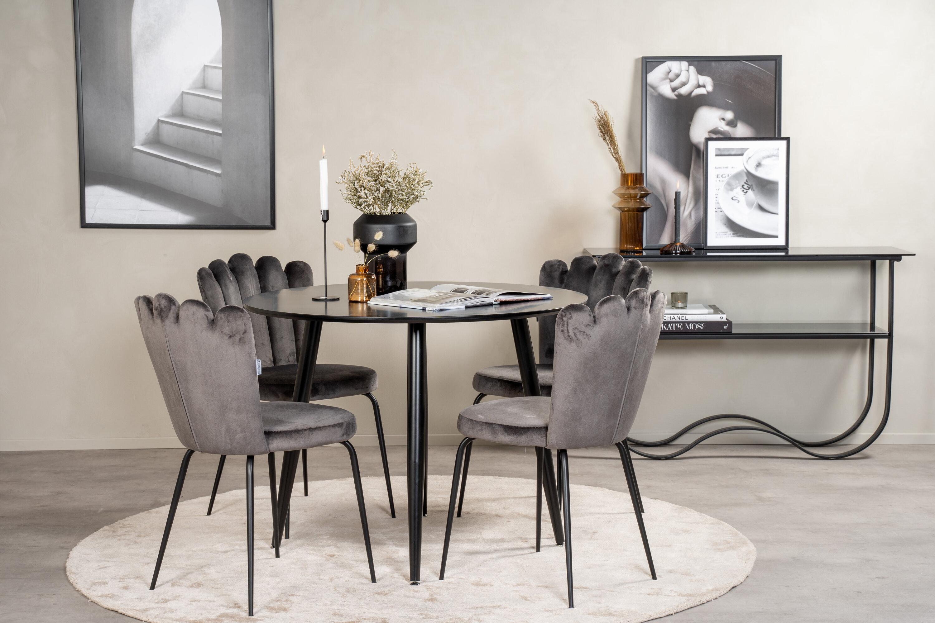 Détail du ensemble repas rond Plaza, Limhamn noir, gris