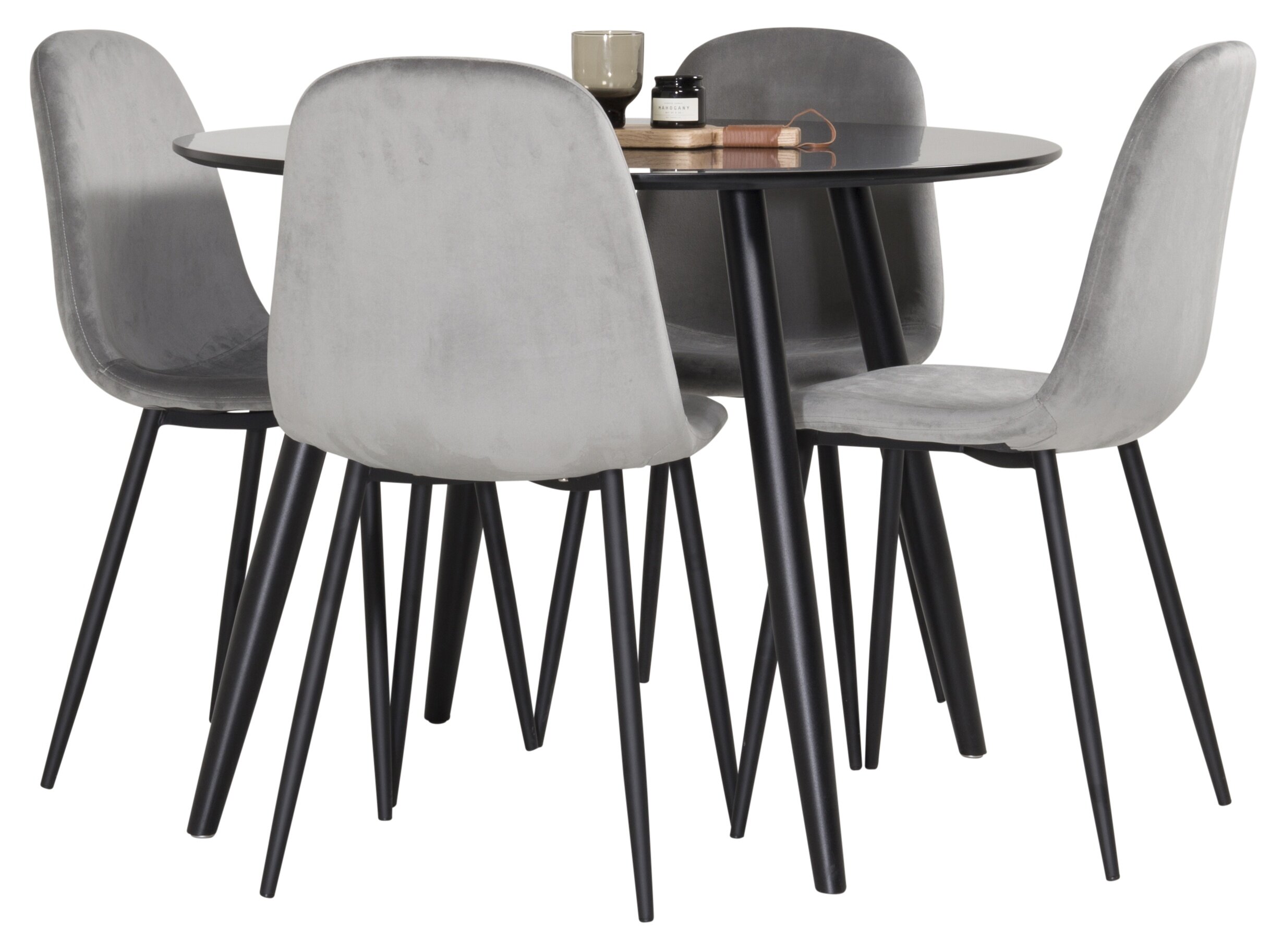 Détail du ensemble repas rond Plaza, Polar noir, gris