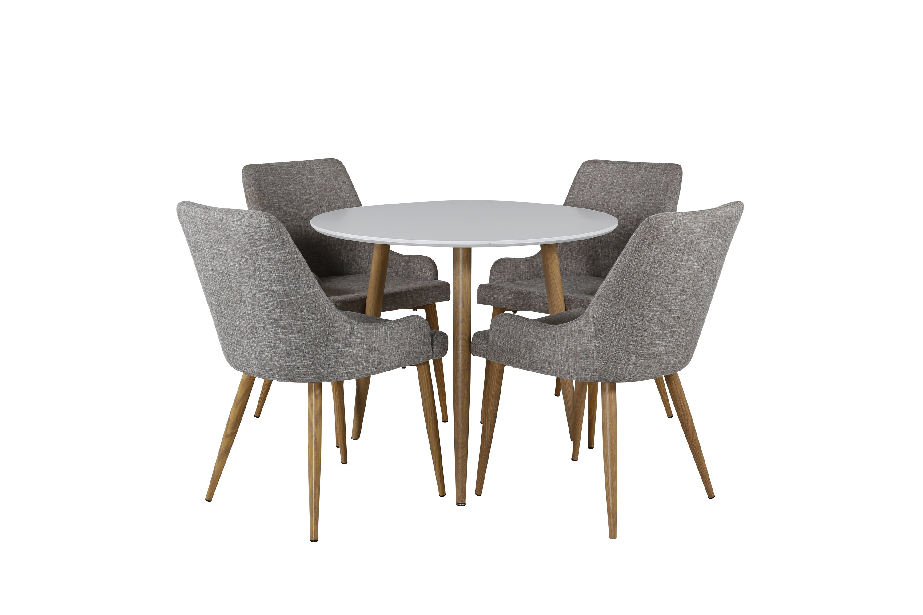 Polar, Plaza ensemble repas rond blanc, gris, naturel sur fond clair