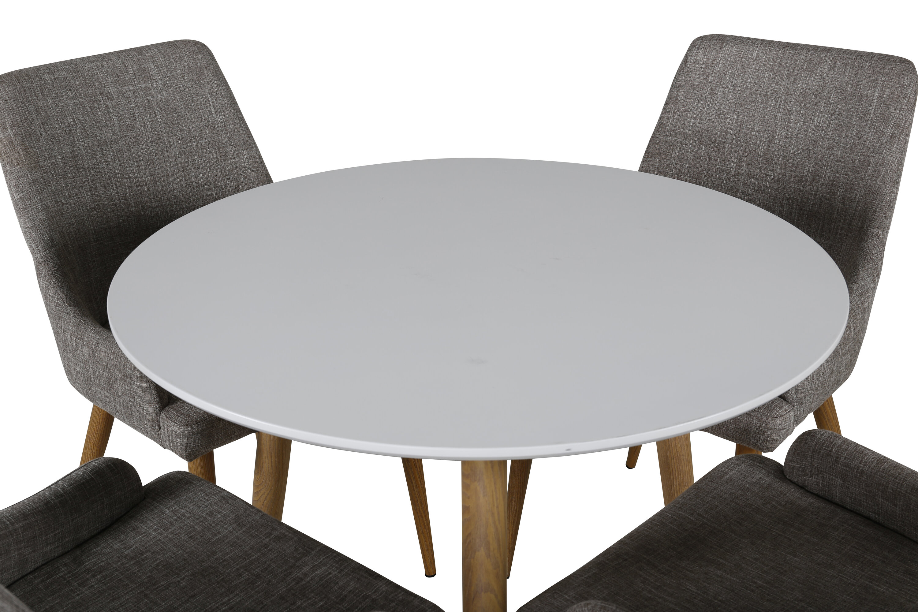 Polar, Plaza ensemble repas rond blanc, gris, naturel sur fond clair