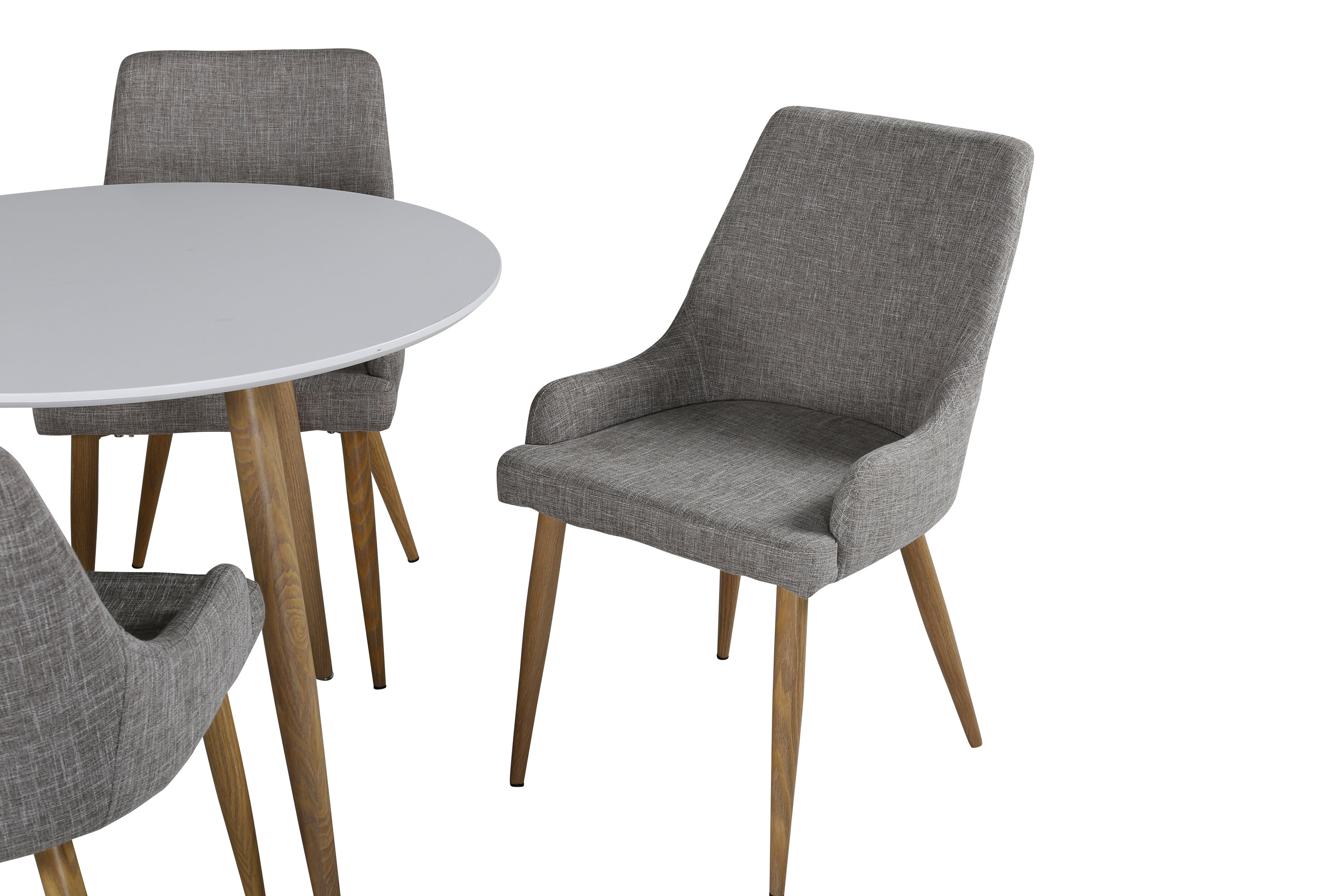 Polar, Plaza ensemble repas rond blanc, gris, naturel sur fond clair