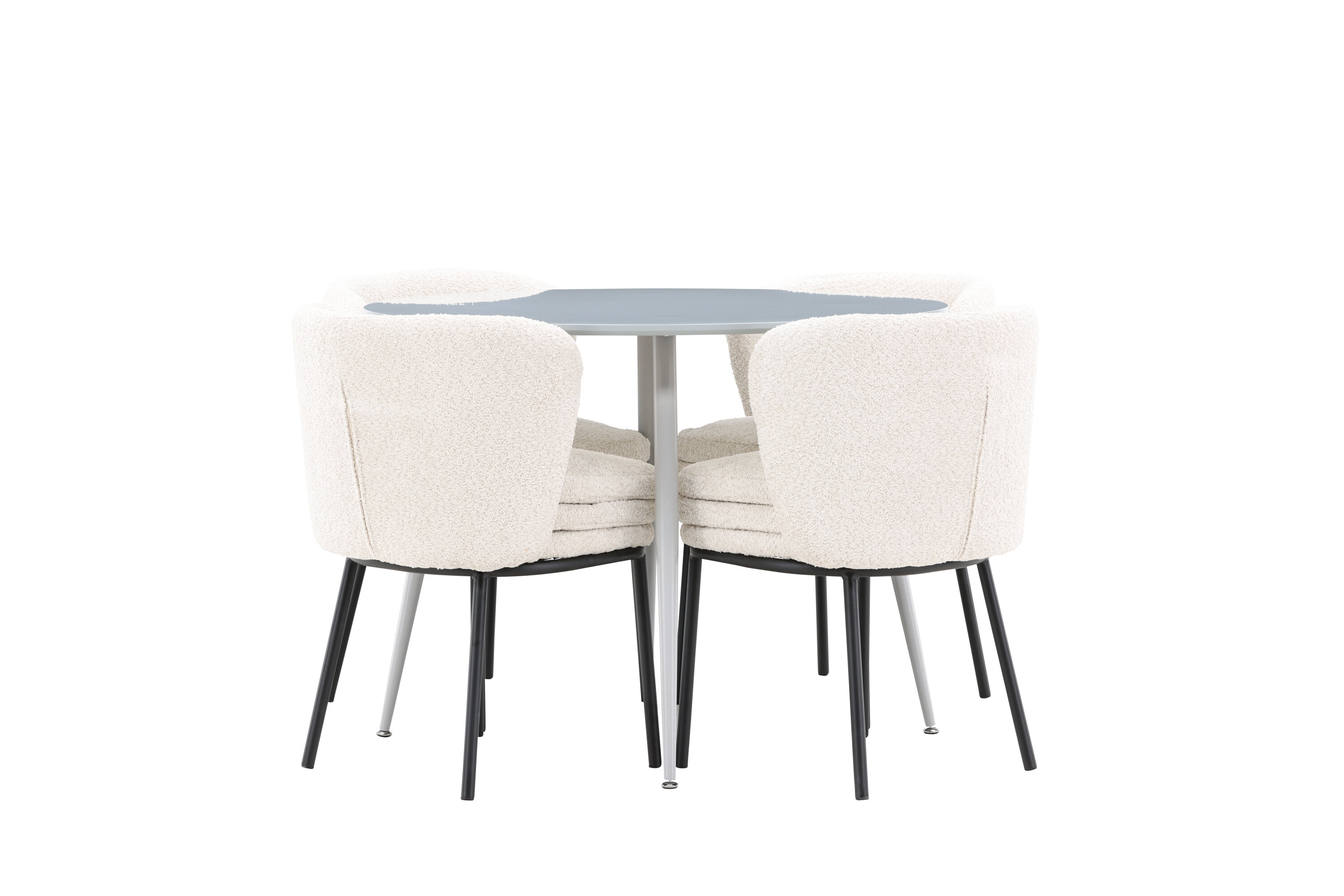 Plaza, Agnes ensemble repas rond gris, noir, blanc sur fond clair