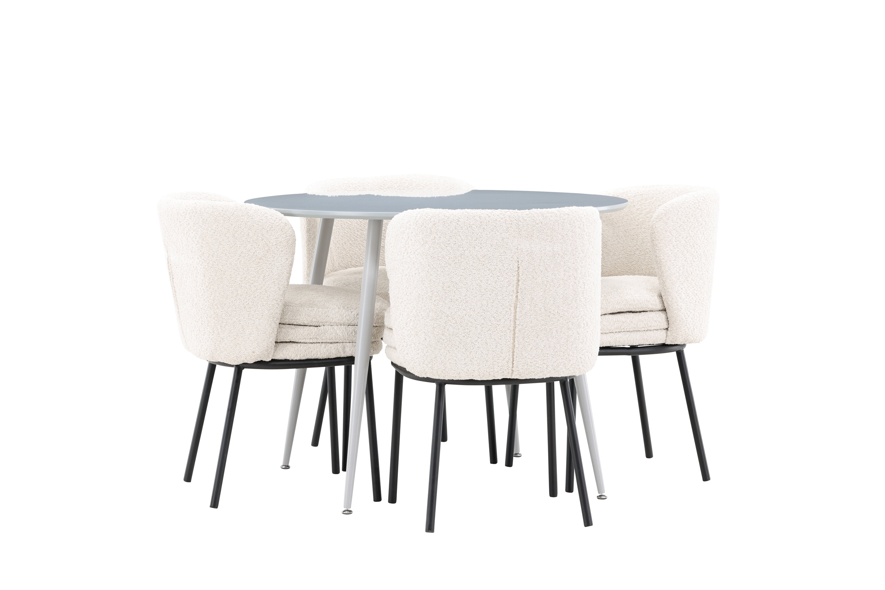 Plaza, Agnes ensemble repas rond gris, noir, blanc sur fond clair