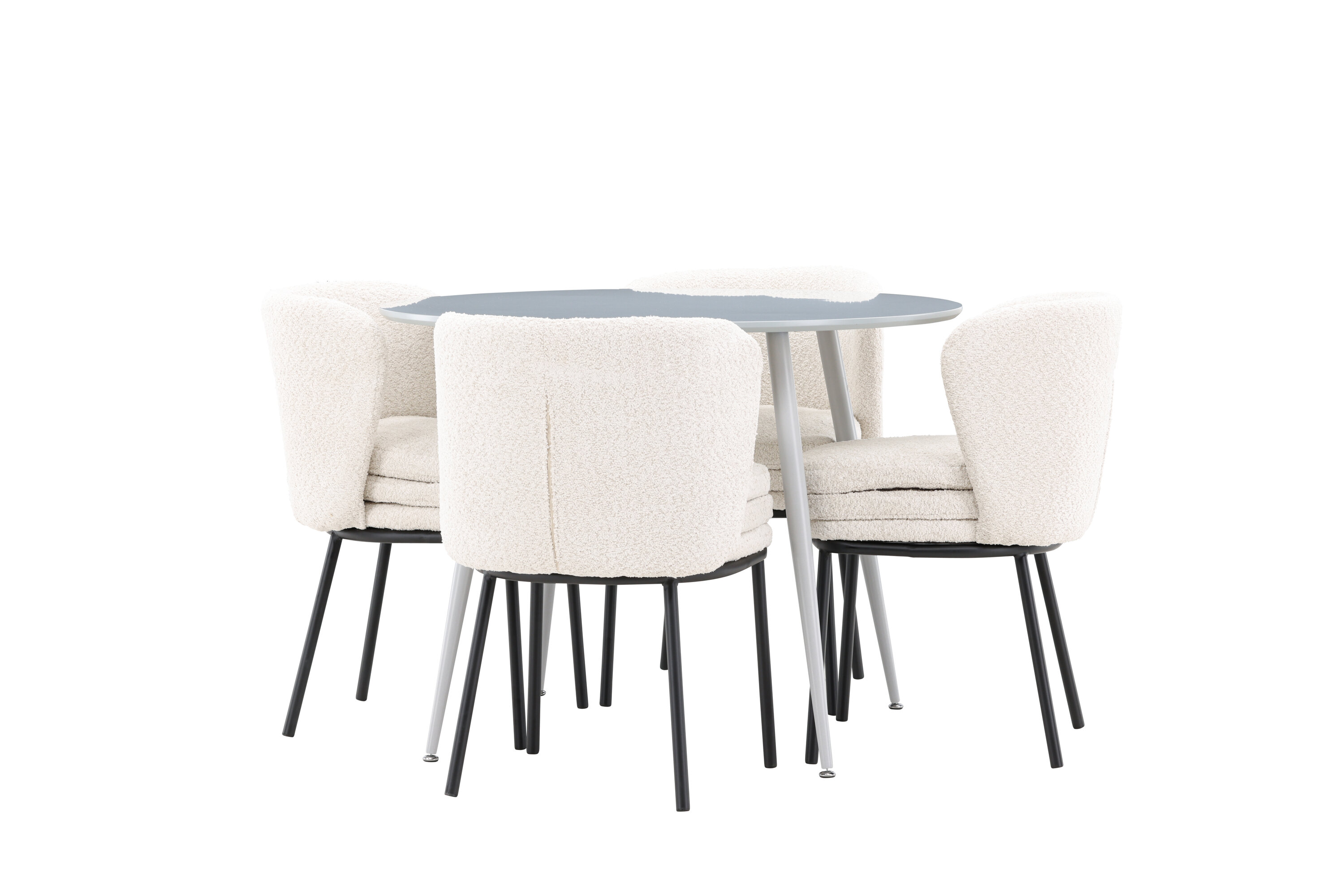 Plaza, Agnes ensemble repas rond gris, noir, blanc sur fond clair