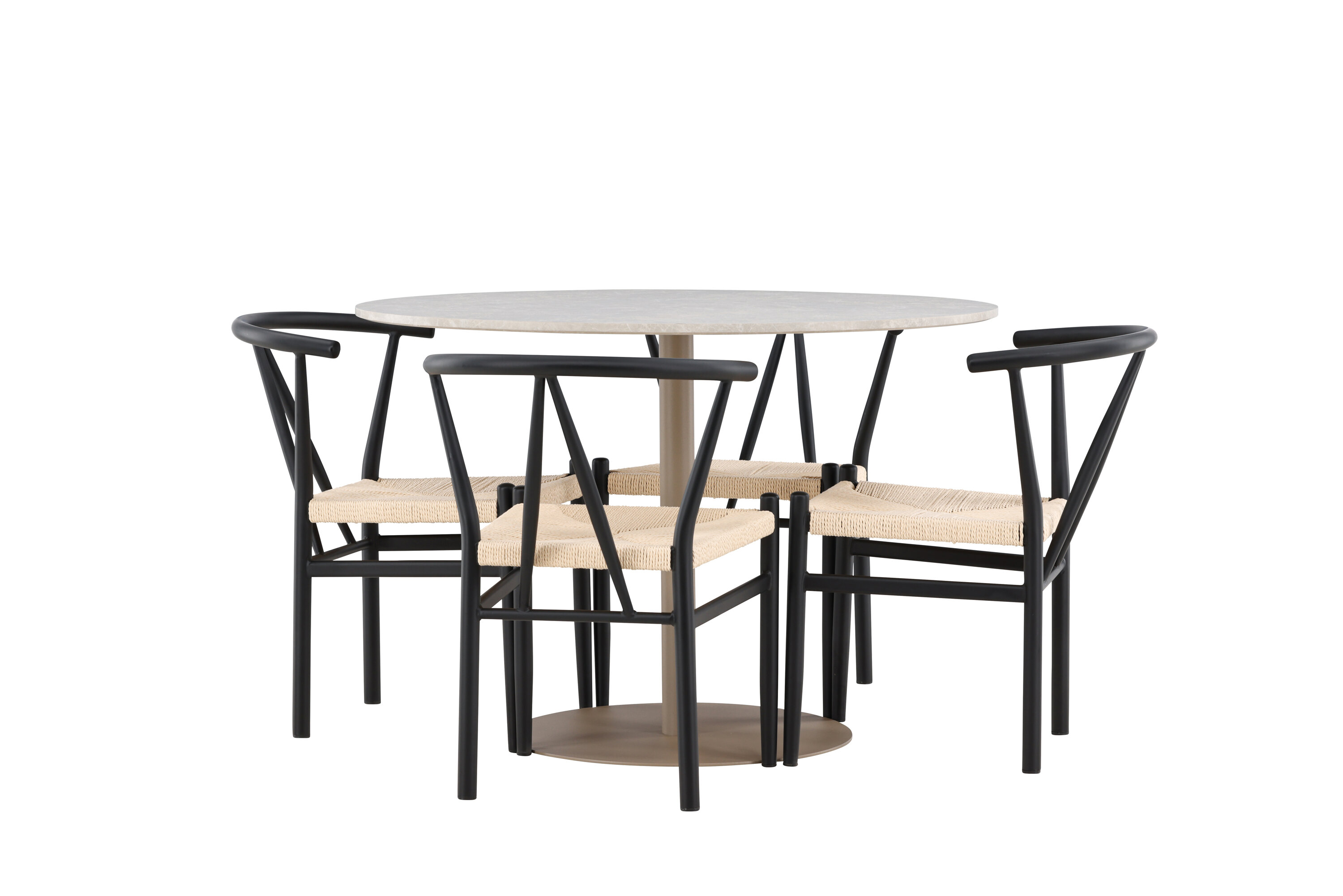 Lycke, Alfons ensemble repas rond beige, noir sur fond clair