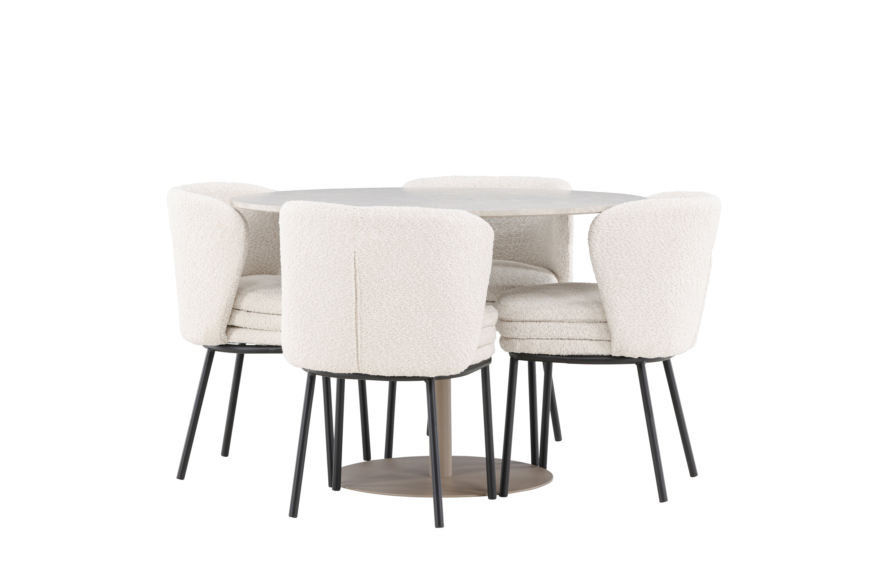 Lycke, Agnes ensemble repas rond beige, noir, blanc sur fond clair