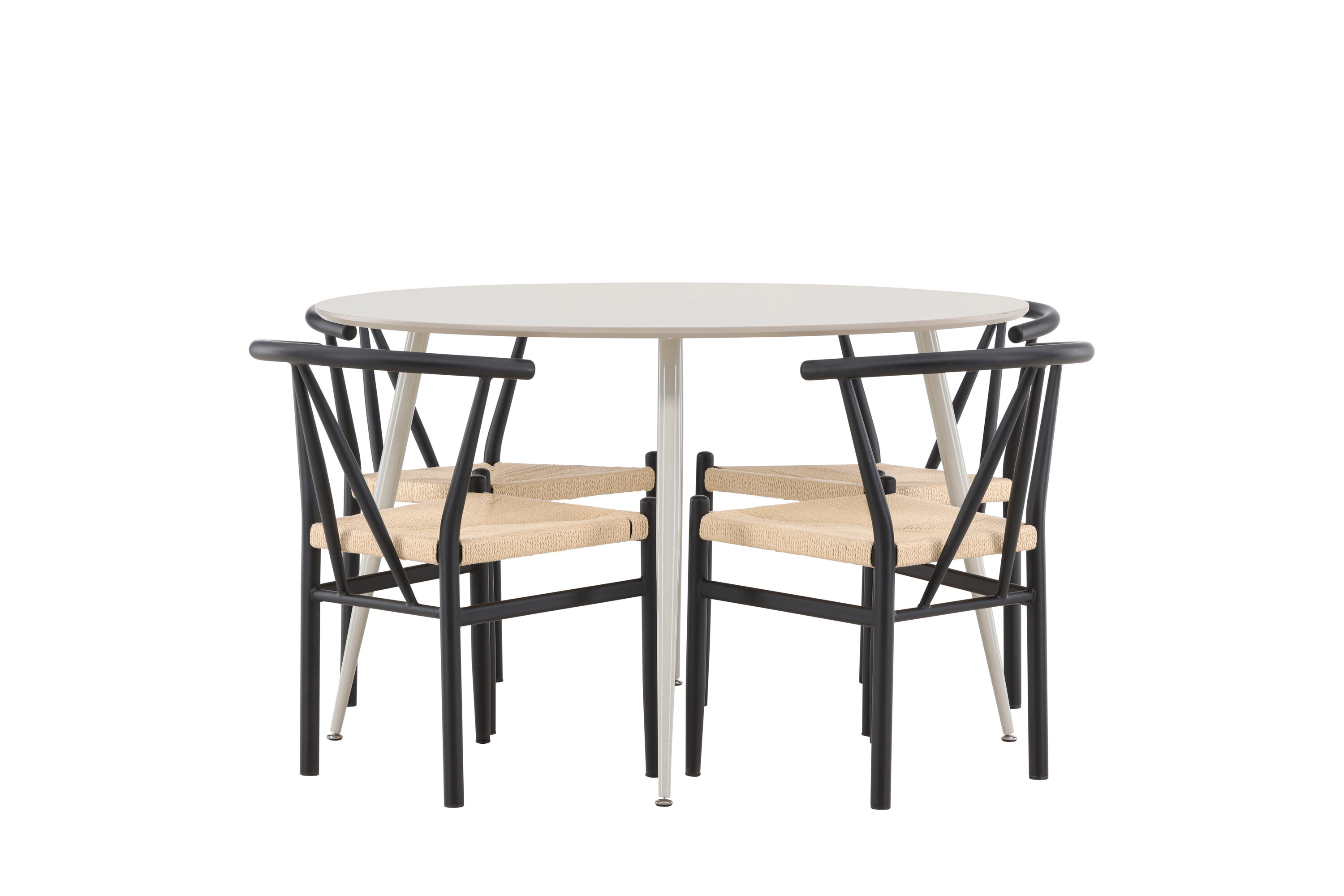 Plaza, Alfons ensemble repas rond beige, noir sur fond clair