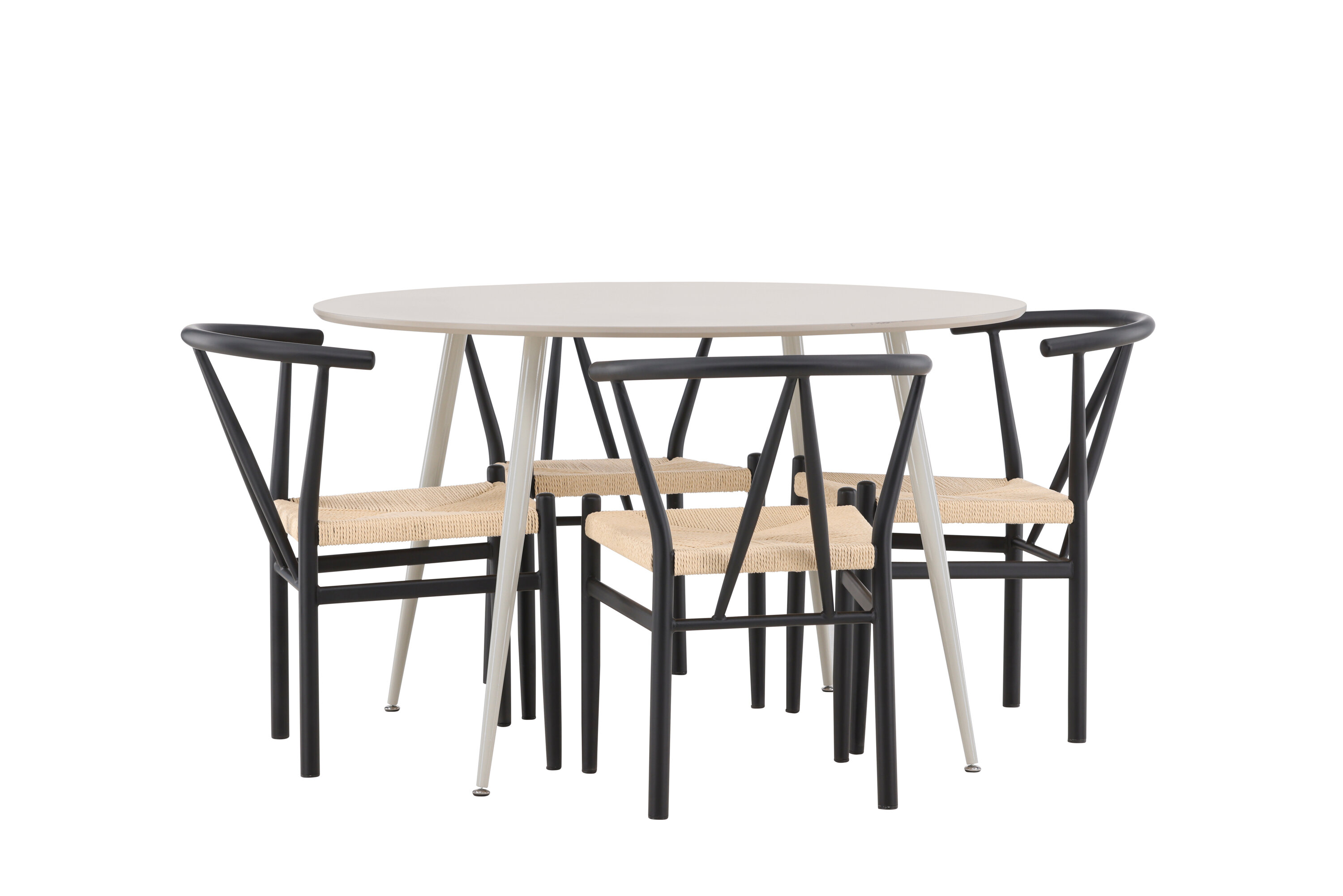 Plaza, Alfons ensemble repas rond beige, noir sur fond clair