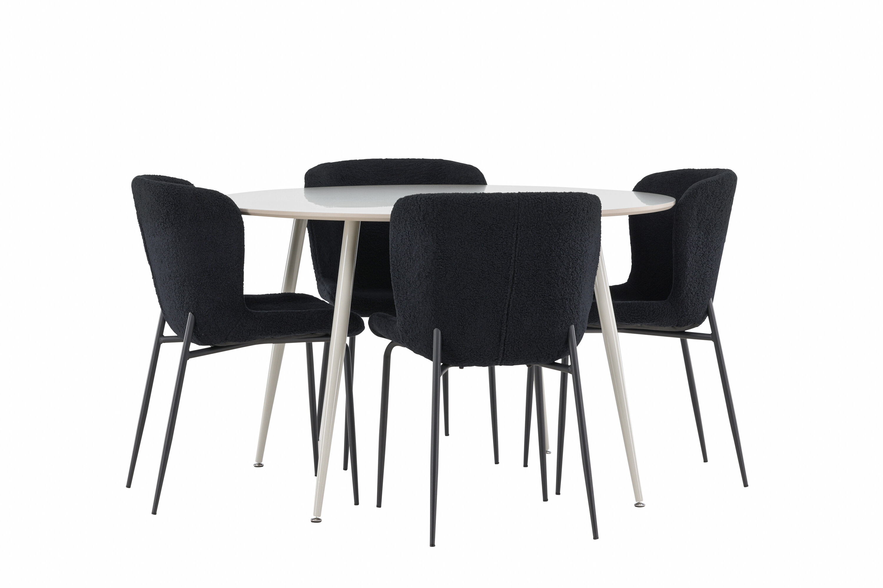 Plaza, Modesto ensemble repas rond beige, noir sur fond clair