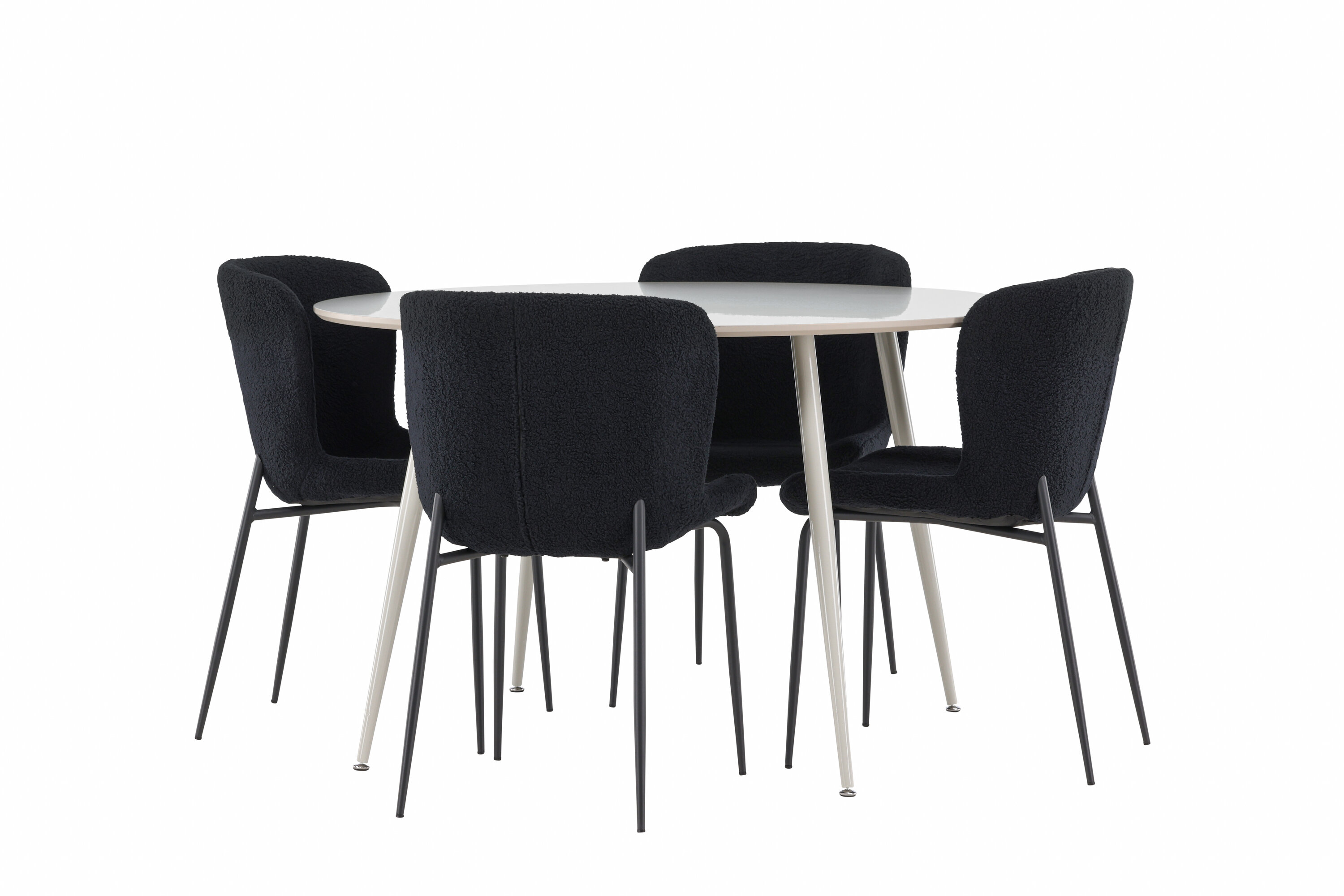 Plaza, Modesto ensemble repas rond beige, noir sur fond clair