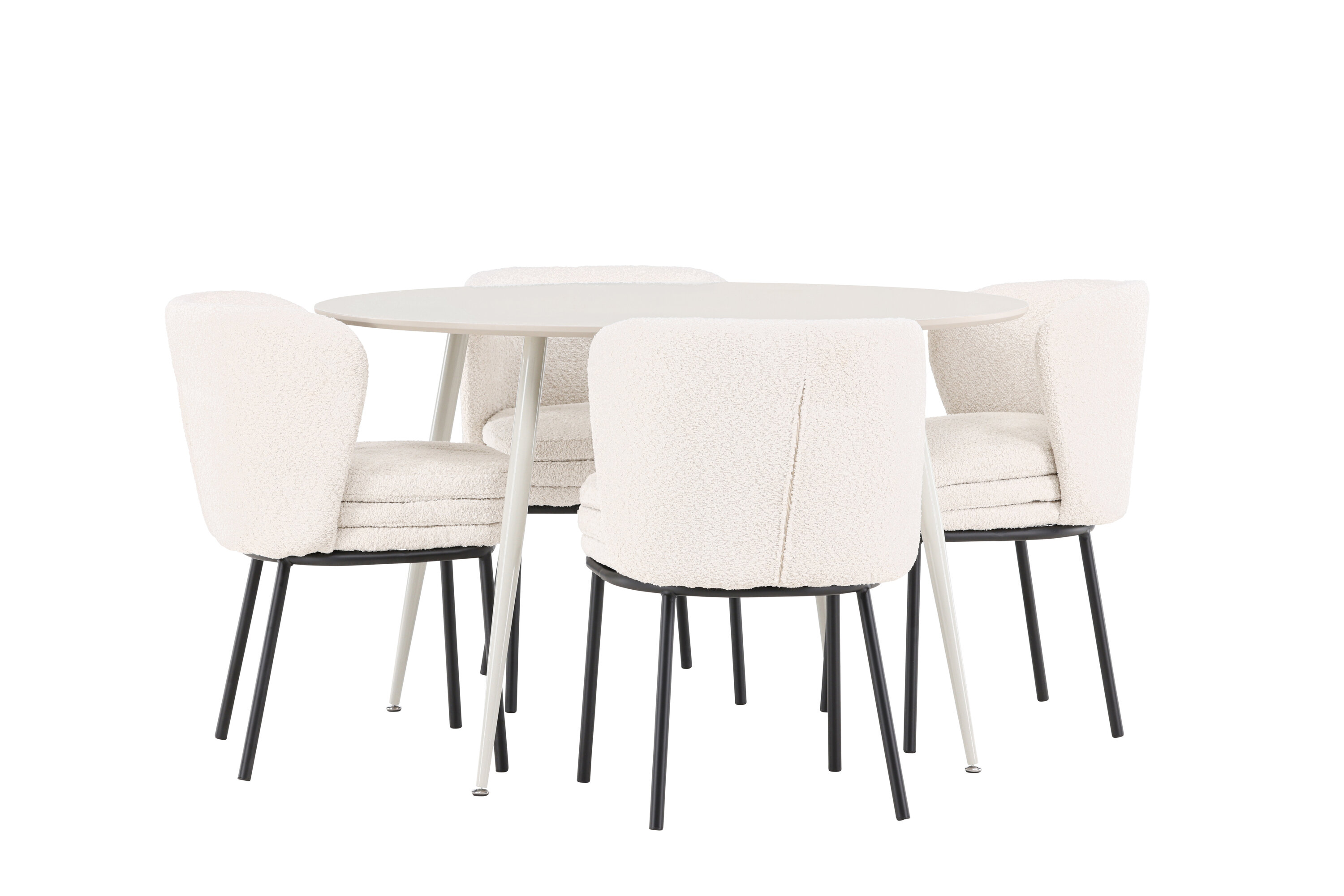Plaza, Agnes ensemble repas rond beige, noir, blanc sur fond clair