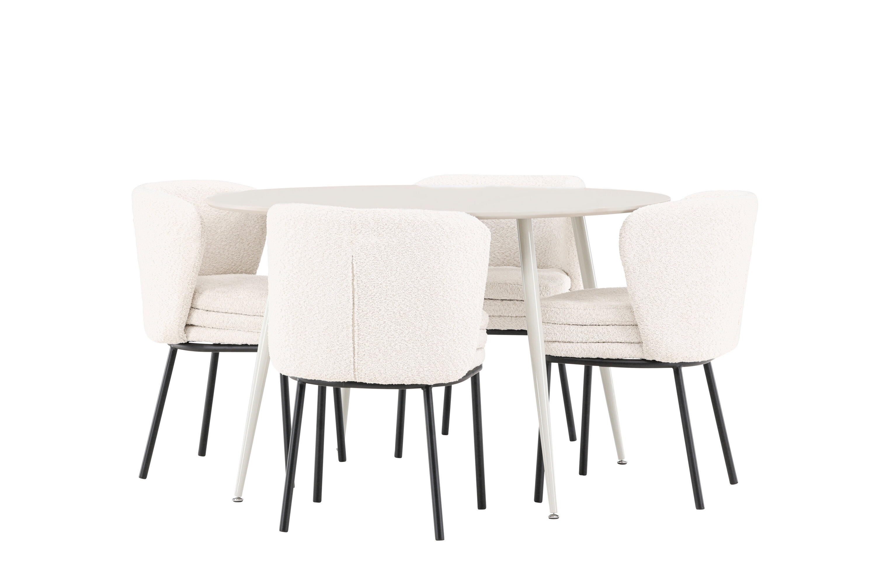 Plaza, Agnes ensemble repas rond beige, noir, blanc sur fond clair