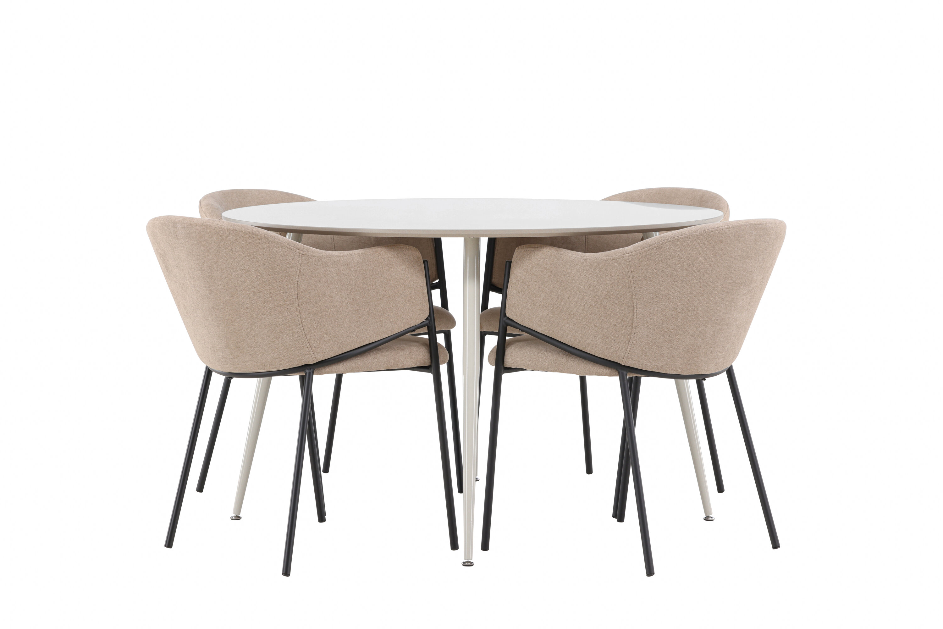Plaza, Evelina ensemble repas rond beige, noir sur fond clair