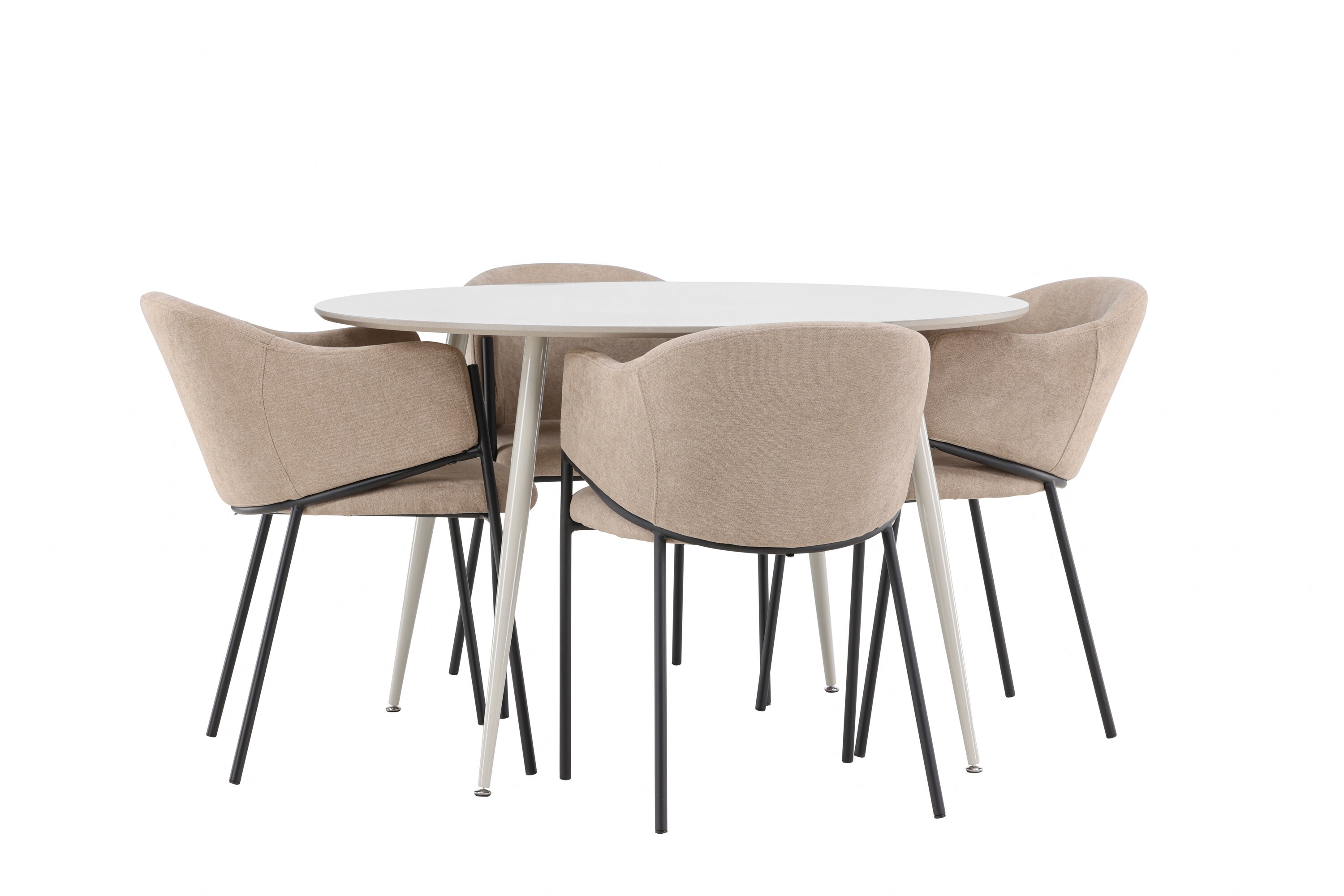 Plaza, Evelina ensemble repas rond beige, noir sur fond clair