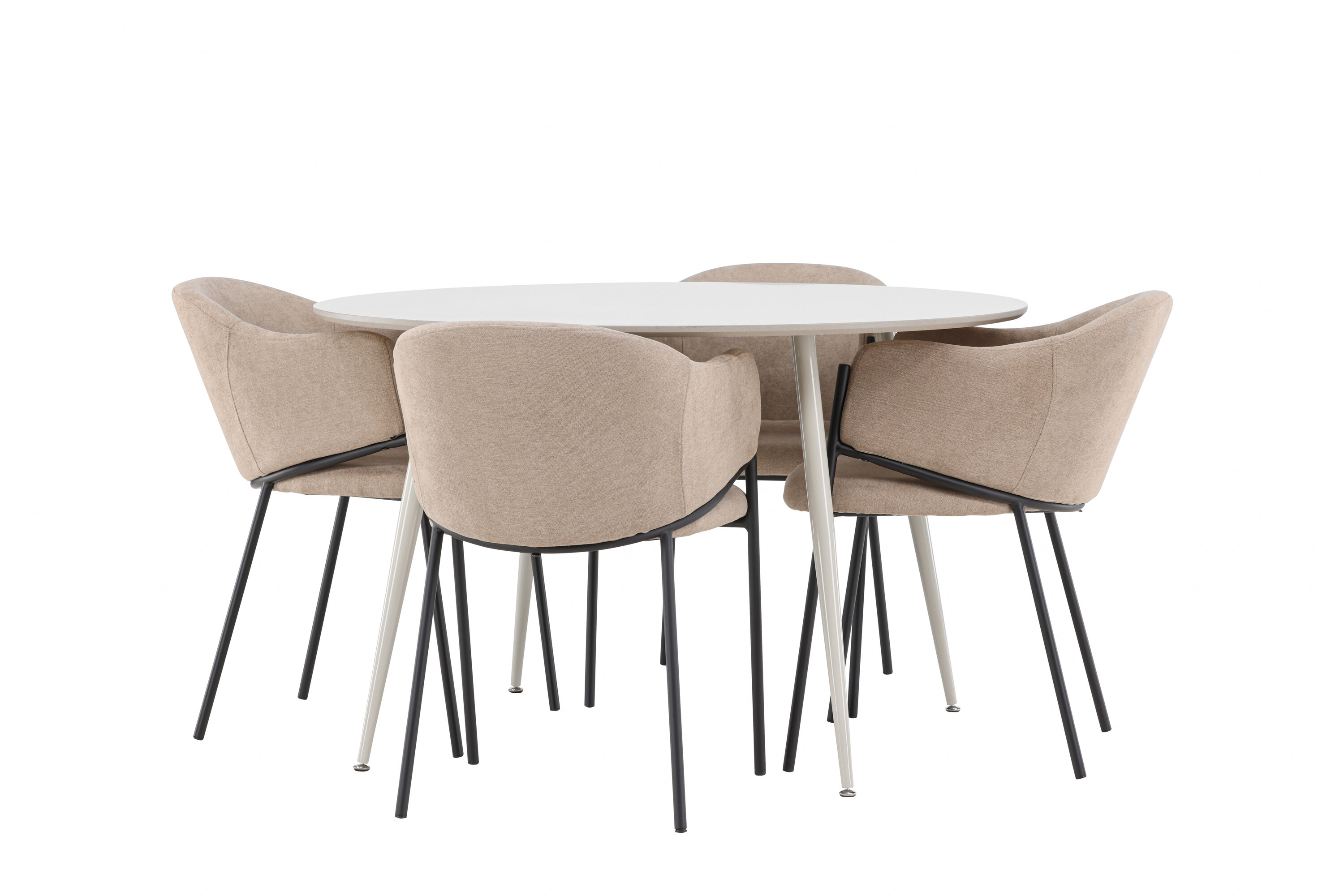 Plaza, Evelina ensemble repas rond beige, noir sur fond clair