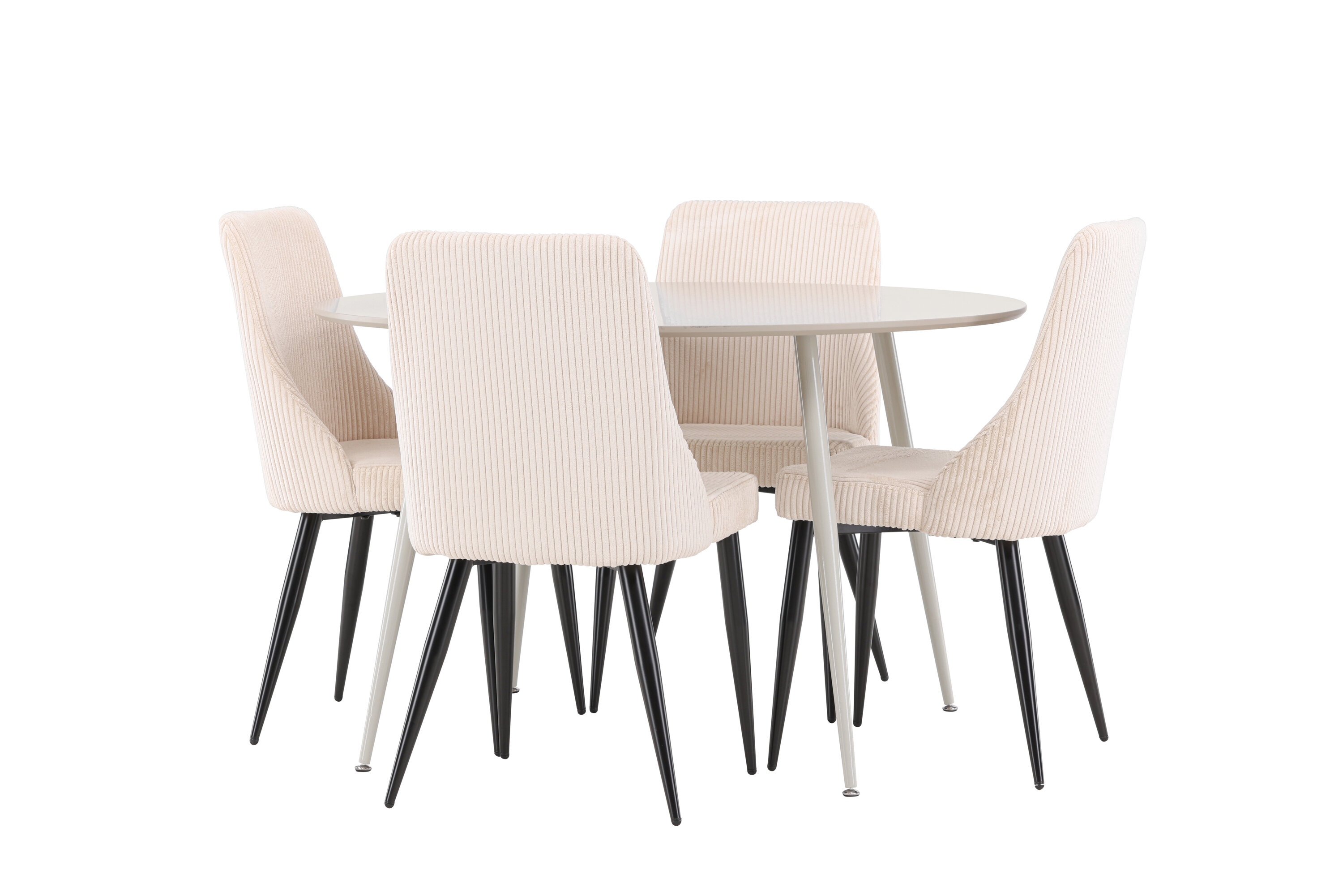 Plaza, Leone ensemble repas rond beige, noir sur fond clair