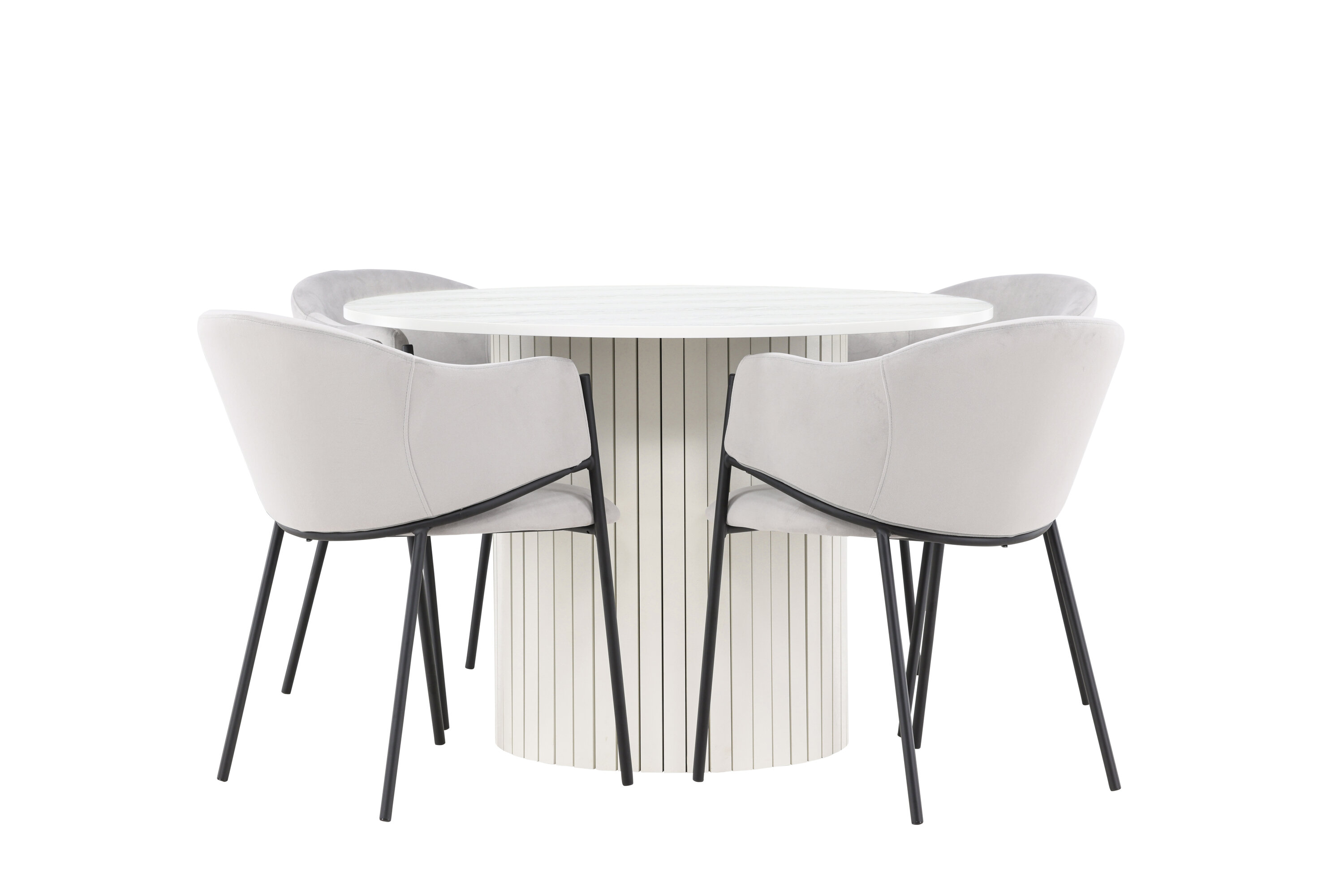 Härön, Evelina ensemble repas rond blanc, noir, gris sur fond clair