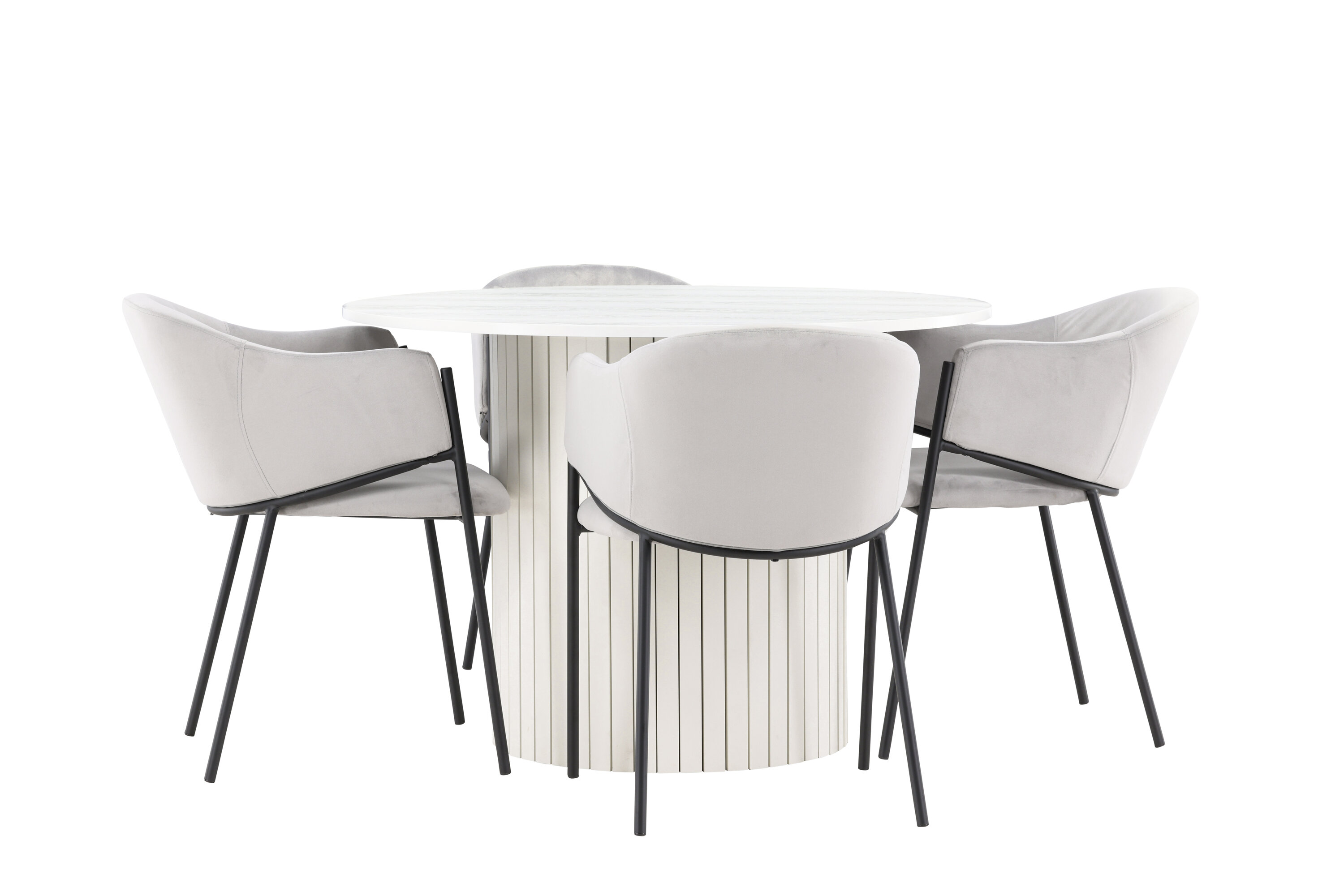 Härön, Evelina ensemble repas rond blanc, noir, gris sur fond clair