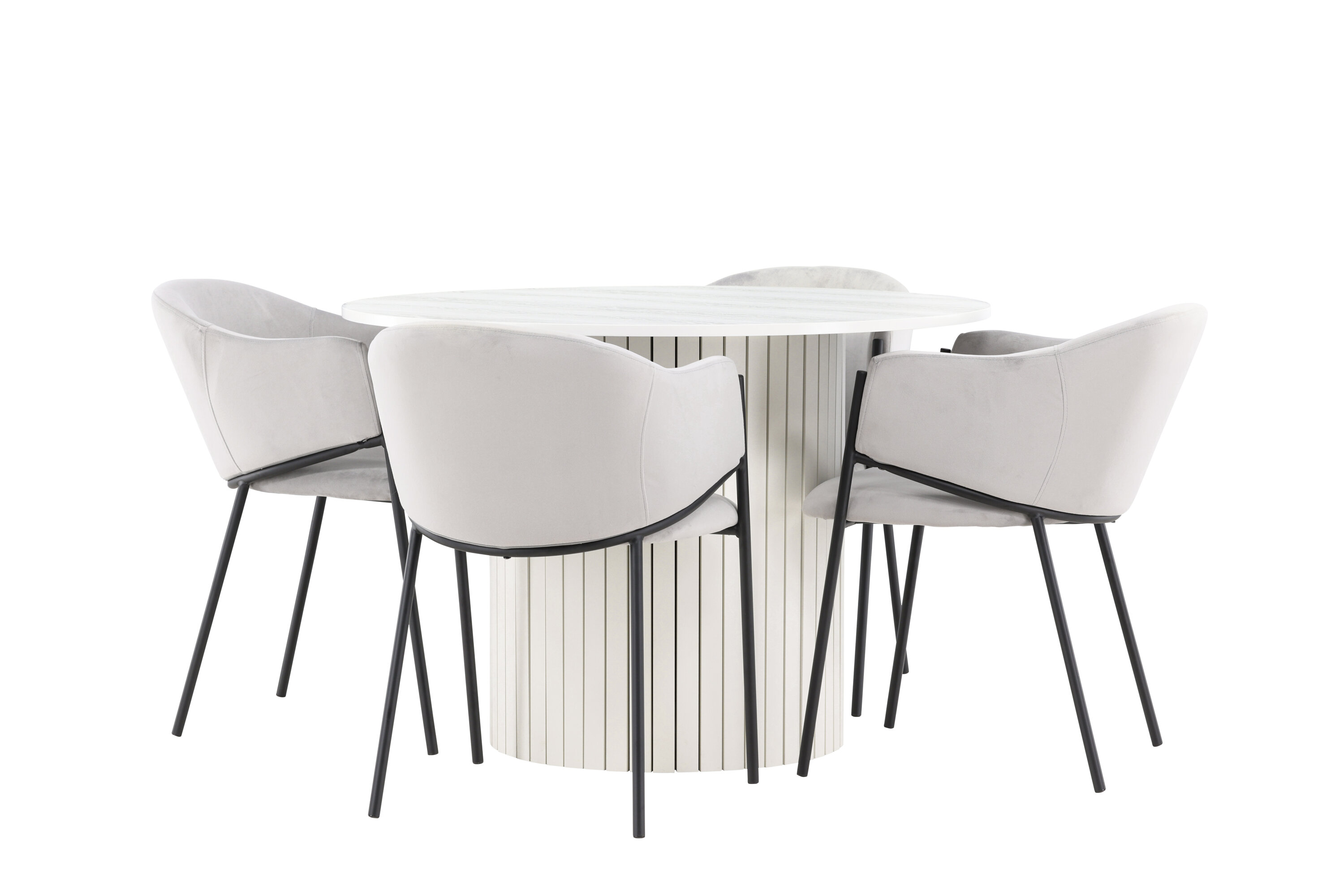 Härön, Evelina ensemble repas rond blanc, noir, gris sur fond clair