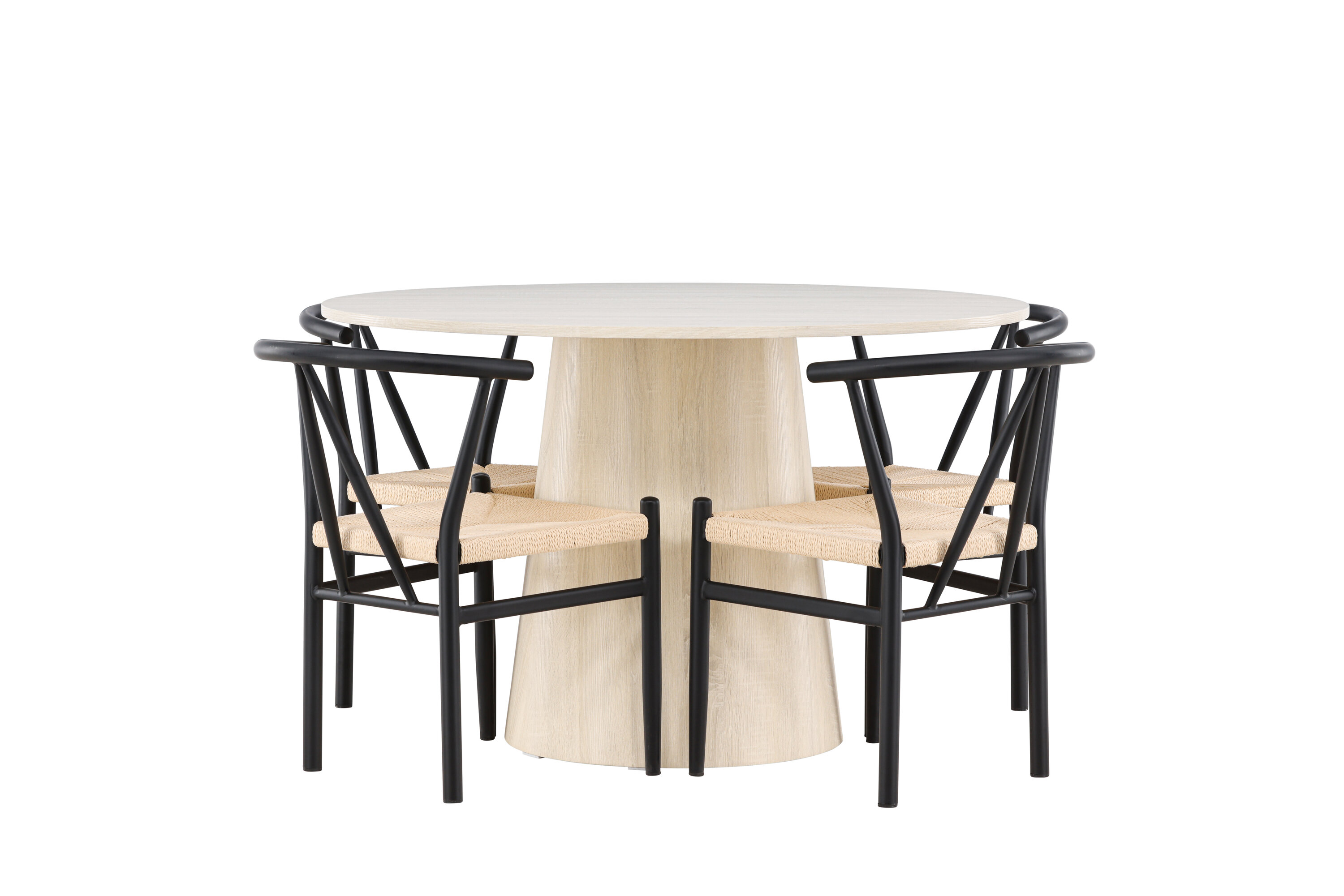 Lanzo, Alfons ensemble repas rond blanchi, noir, beige sur fond clair