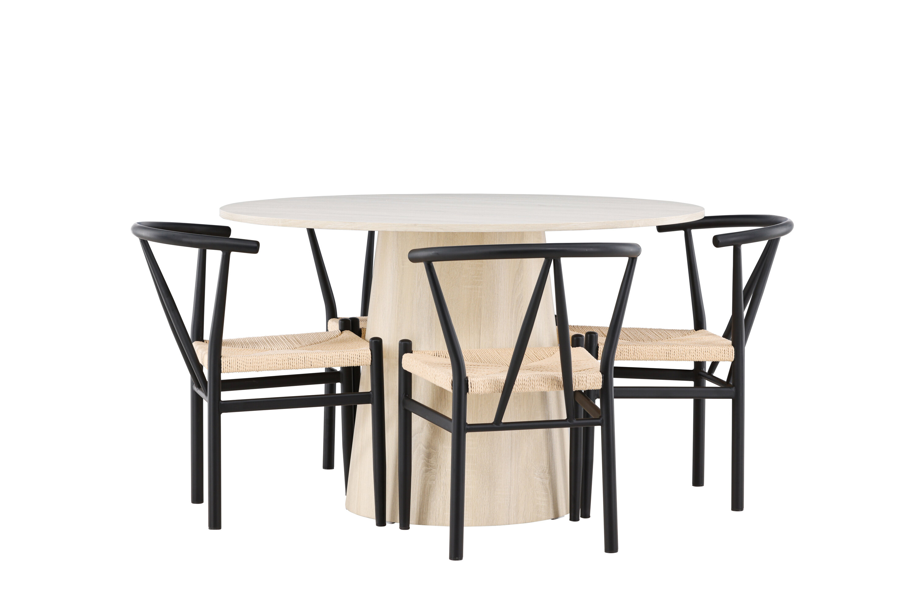 Lanzo, Alfons ensemble repas rond blanchi, noir, beige sur fond clair