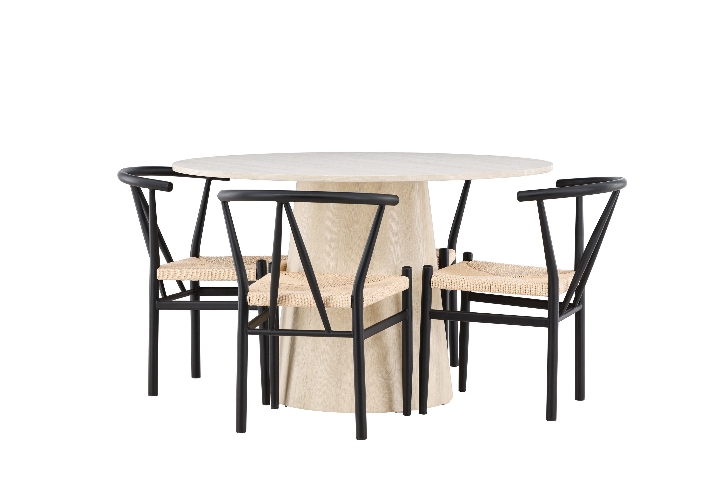 Lanzo, Alfons ensemble repas rond blanchi, noir, beige sur fond clair