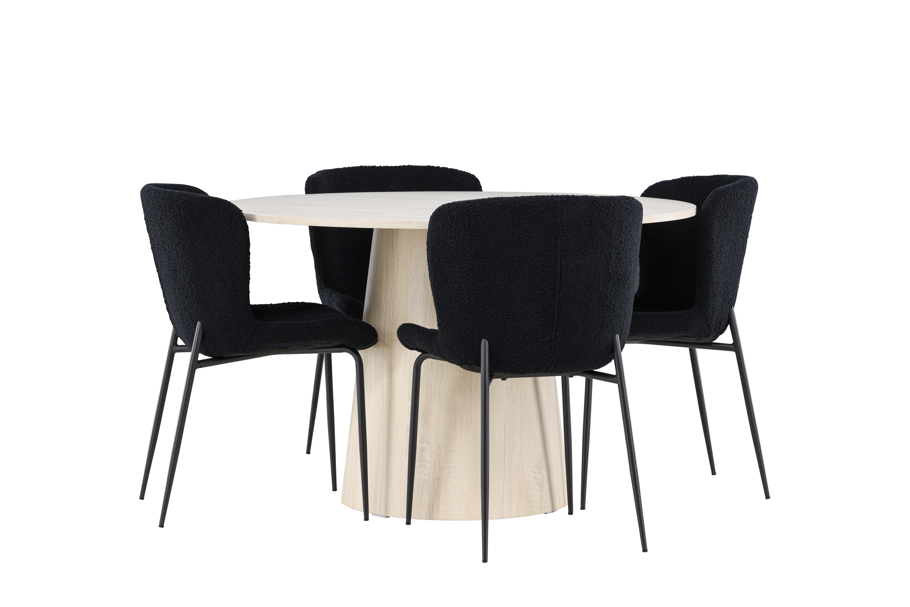 Lanzo, Modesto ensemble repas rond blanchi, noir sur fond clair