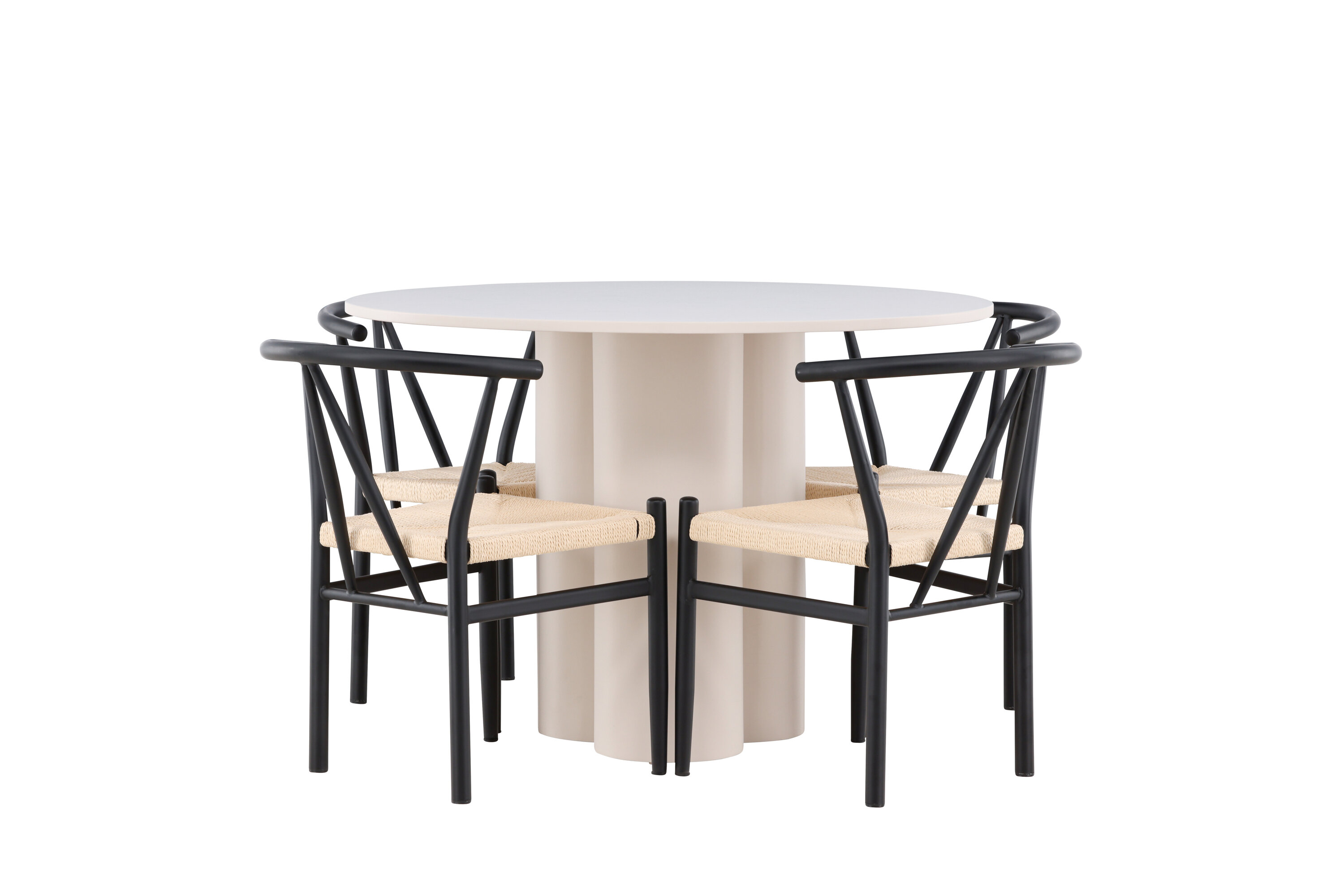 Olivia, Alfons ensemble repas rond beige, noir sur fond clair