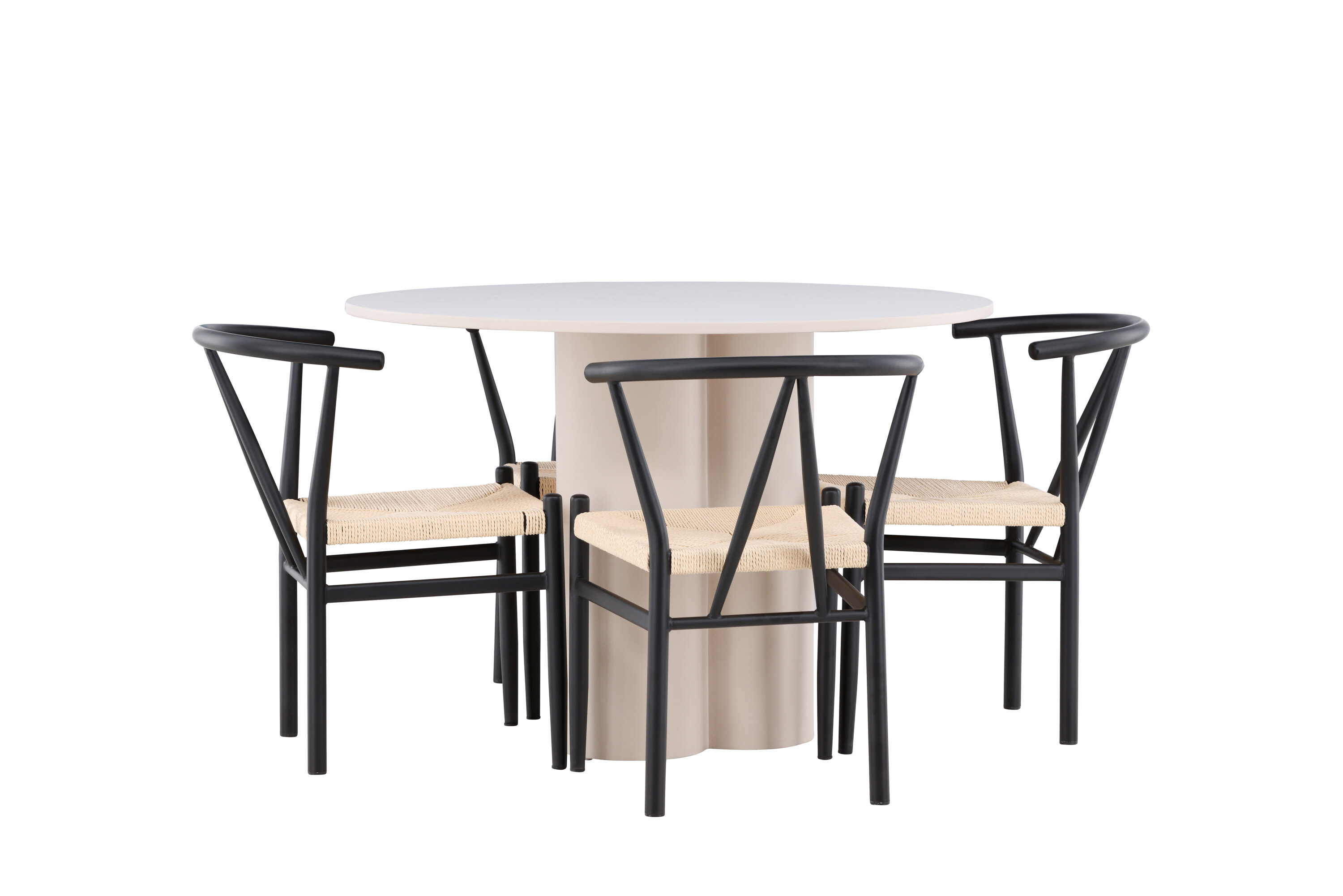 Olivia, Alfons ensemble repas rond beige, noir sur fond clair